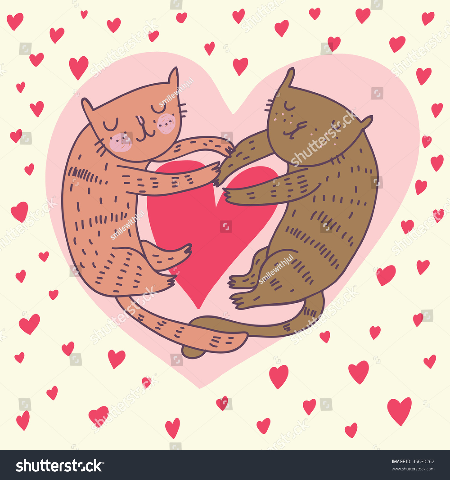 Cartoon Cats Love Cute Romantic Background Stock Vector 45630262 ...