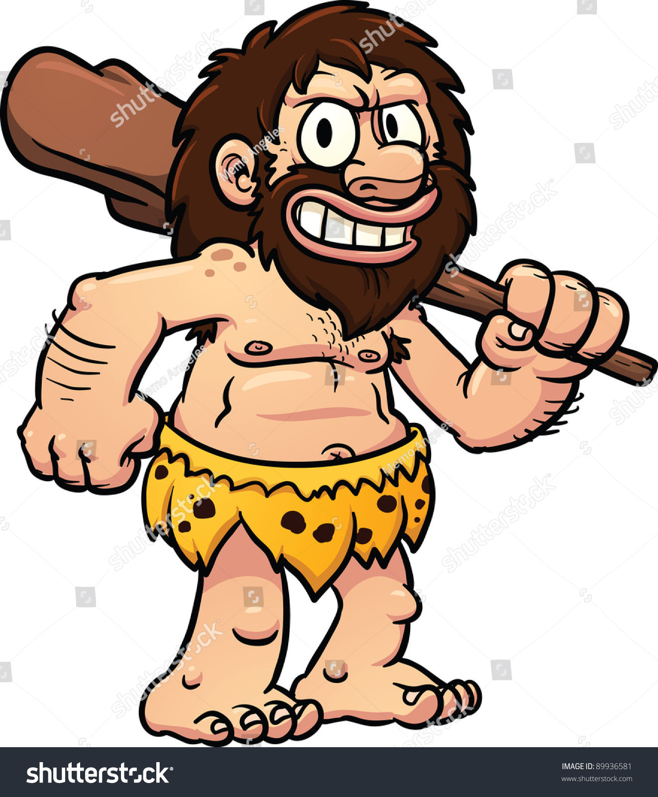 Cartoon Caveman Holding Club Vector Illustration Stock Vector (Royalty ...