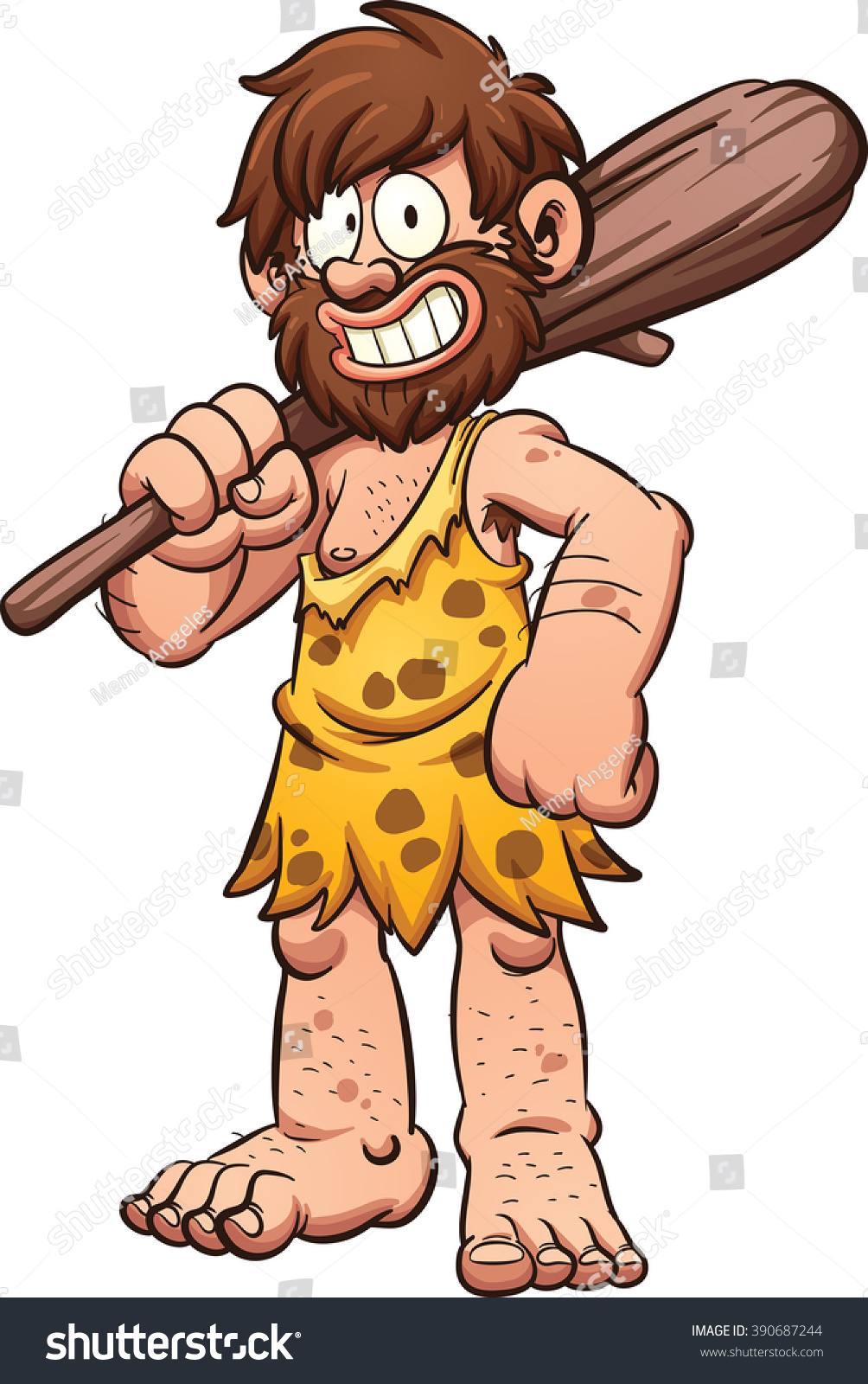 Cartoon Caveman Smiling Carrying Big Club Stock Vector (Royalty Free ...