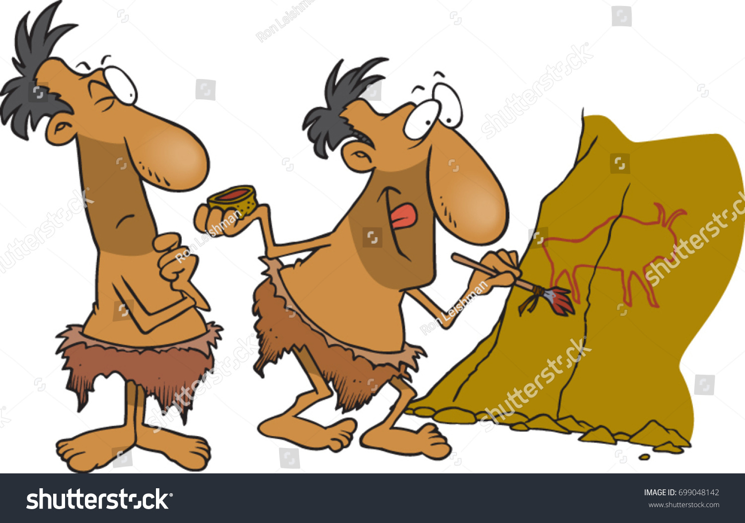 Cartoon Cavemen Painting On Rock Wall Vector De Stock Libre De Regal As Shutterstock