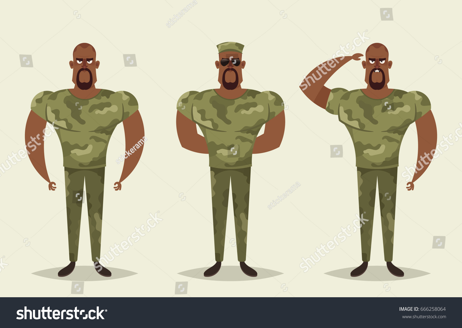 Vetor stock de Cartoon Character Army Soldier Vector Set (livre de