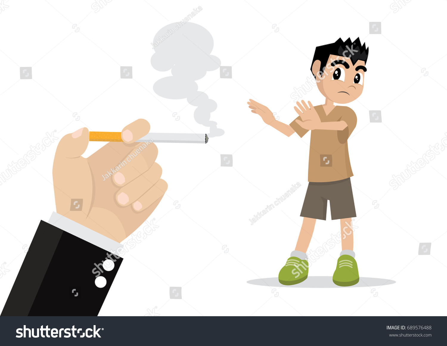 Cartoon Character Boy Refuses Pollution Cigarette Stock Vector (Royalty ...