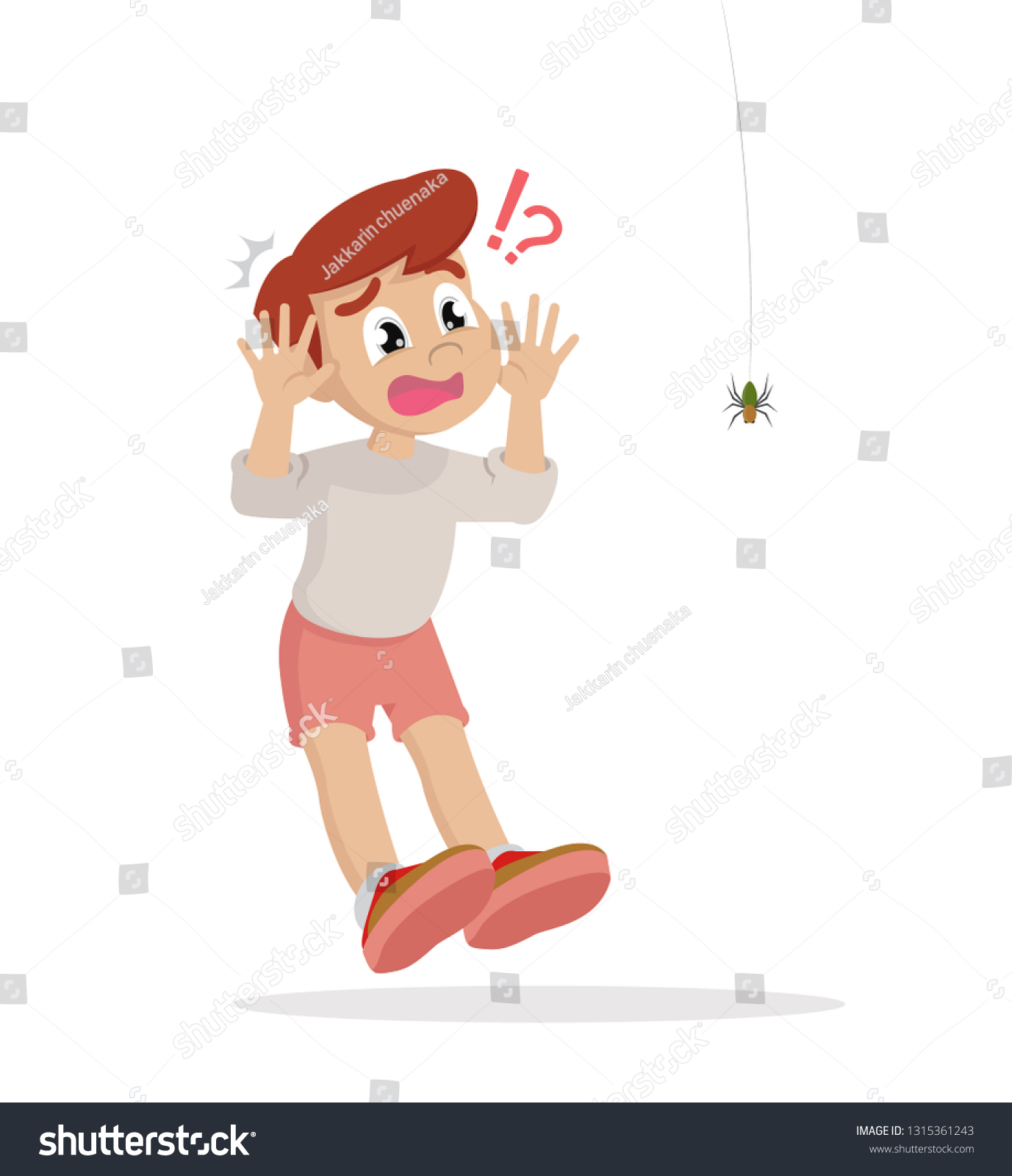 Cartoon Character Boy Scared Spider Vector Stock Vector (Royalty Free ...