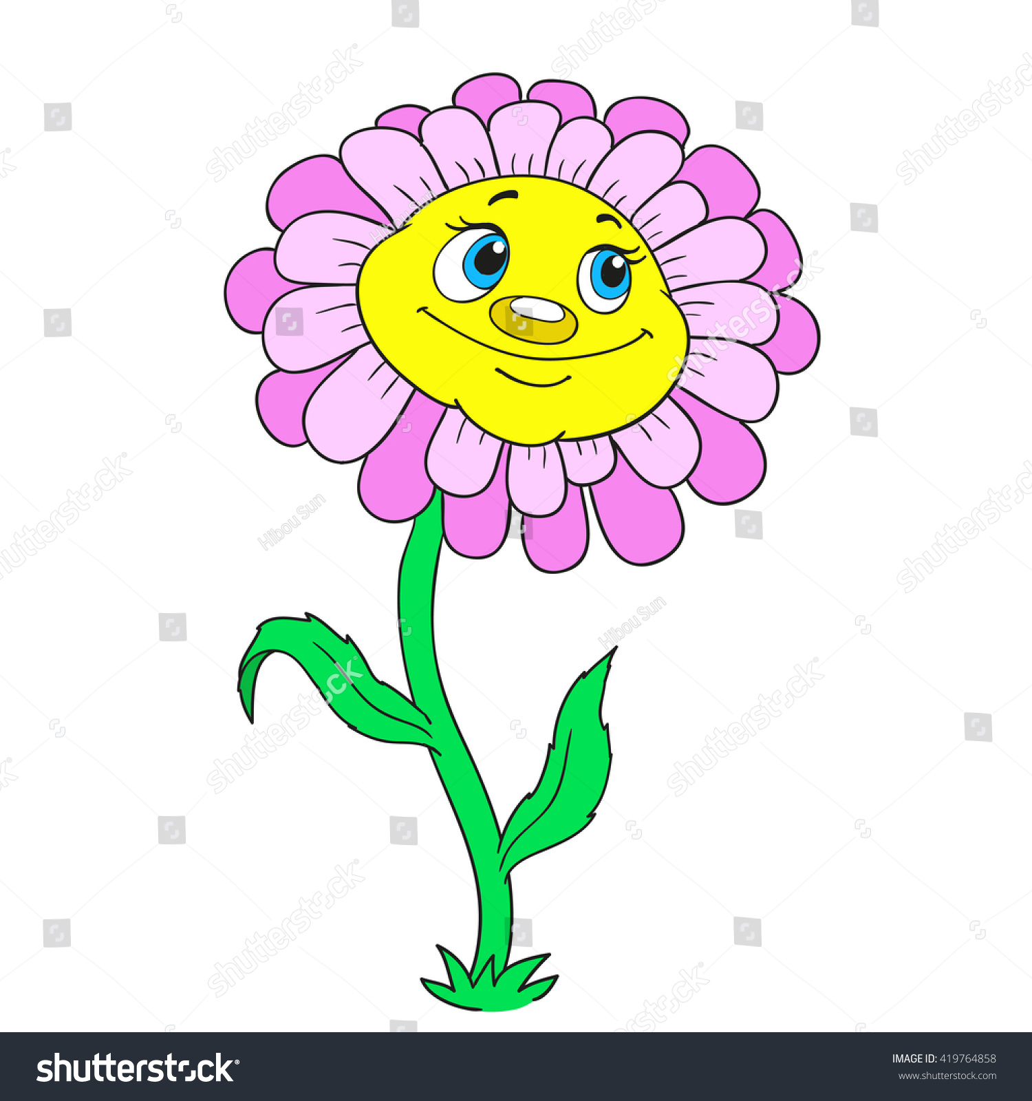 Cartoon Character Flower Funny Daisy On Stock Vector (Royalty Free ...