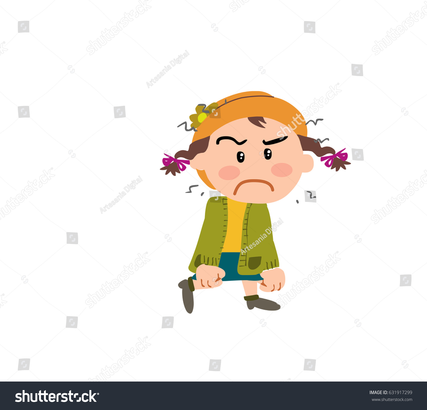 Cartoon Character Girl Angry Isolated Vector Stock Vector (Royalty Free ...