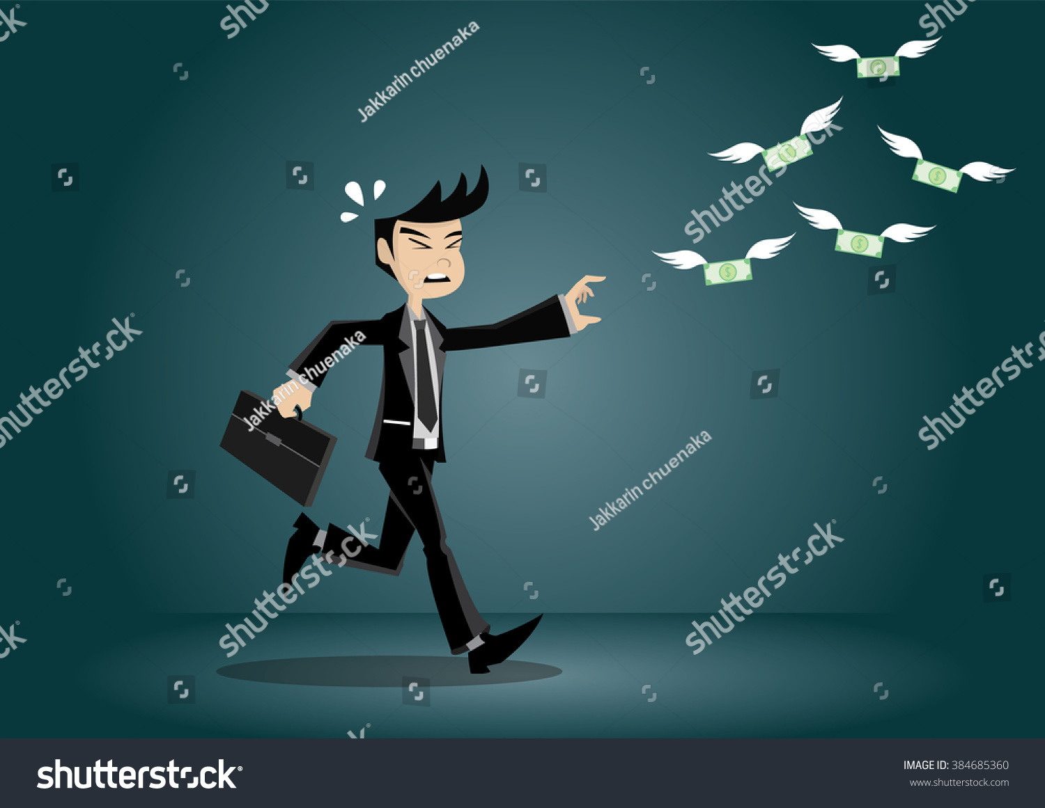 Cartoon Character, Money Flying Away From The Businessman., Vector ...