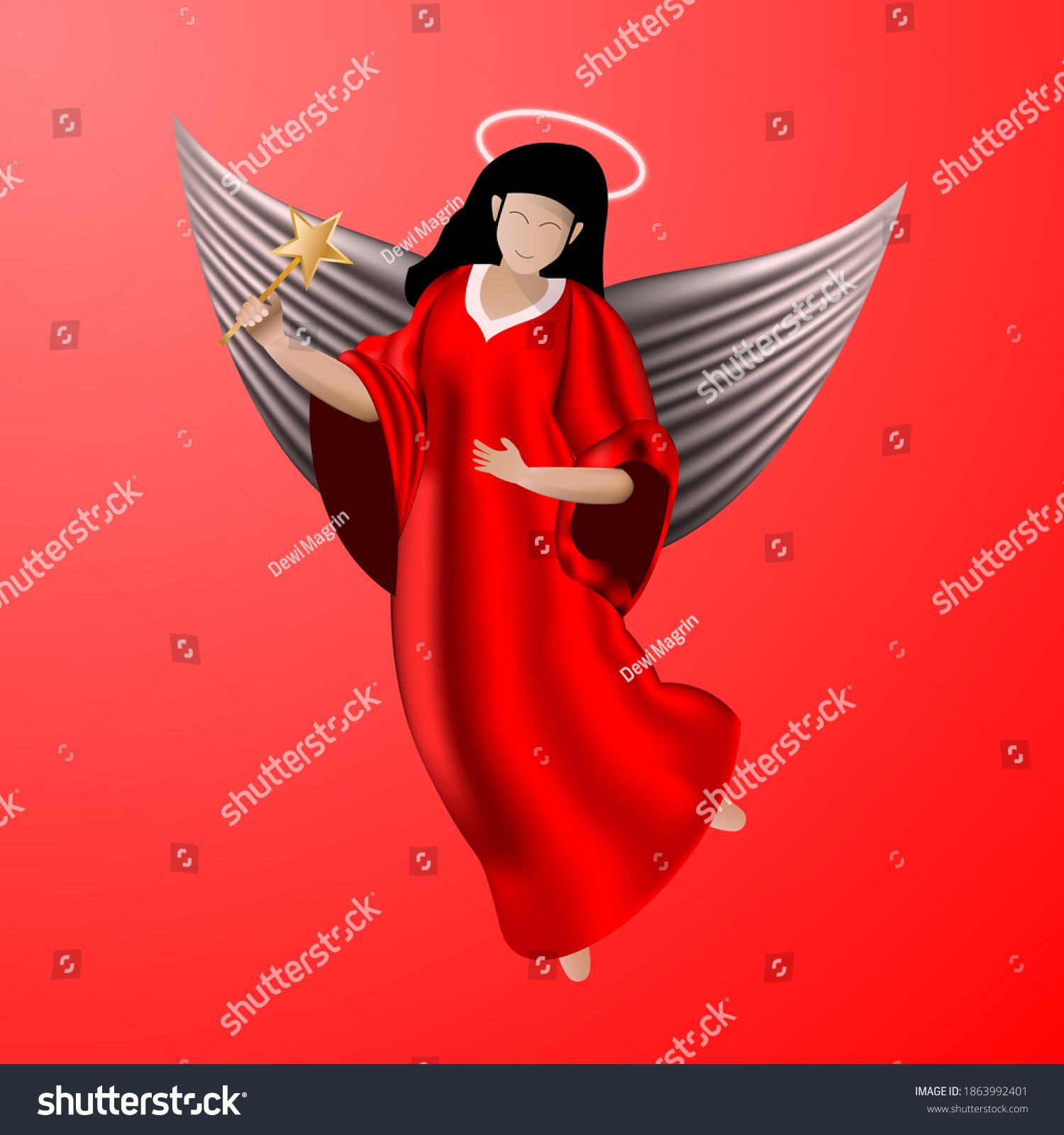 Cartoon Character Female Angel Holding Star Stock Vector Royalty Free 1863992401 Shutterstock