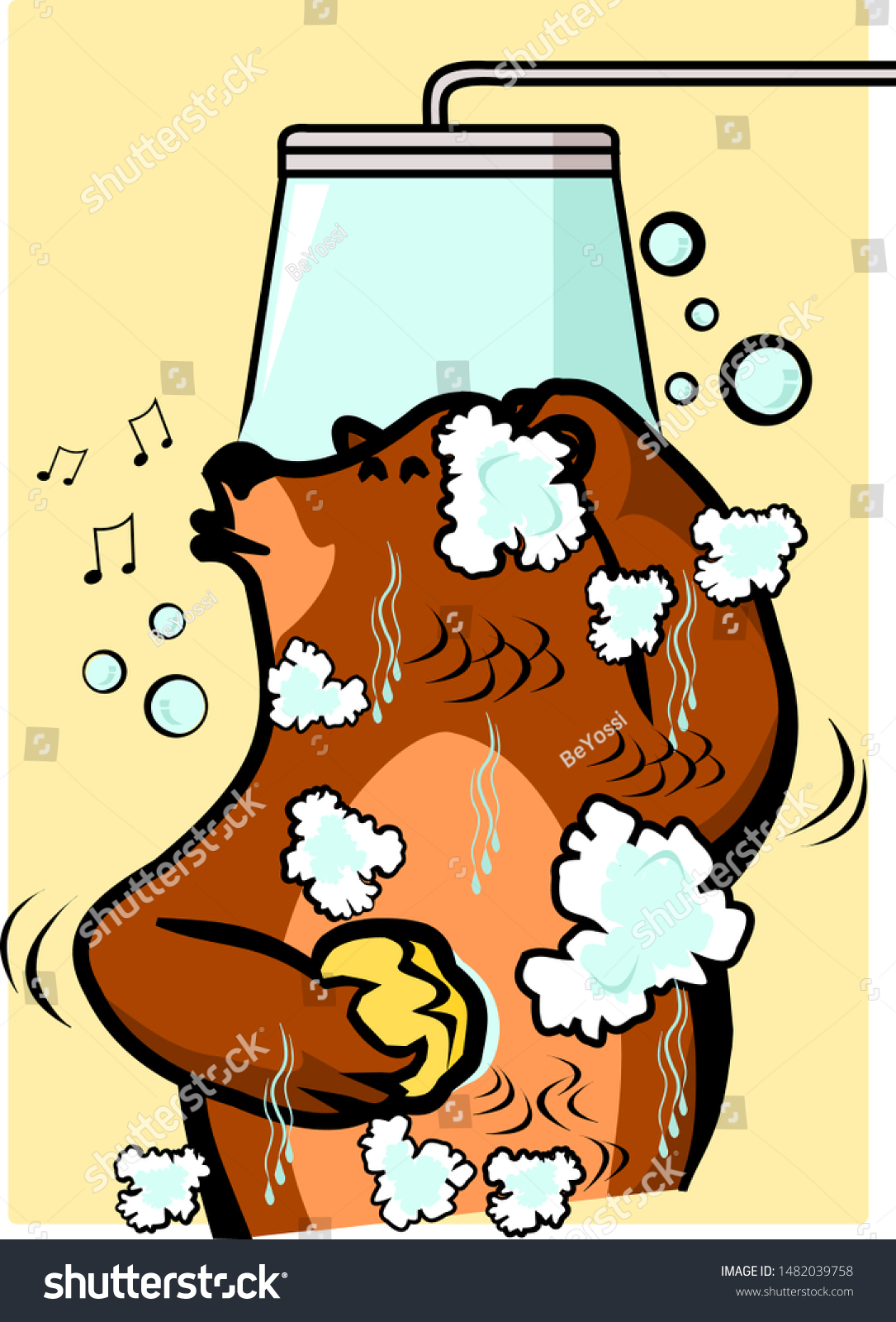 Cartoon Character Brown Bear Taking Shower Stock Vector Royalty Free