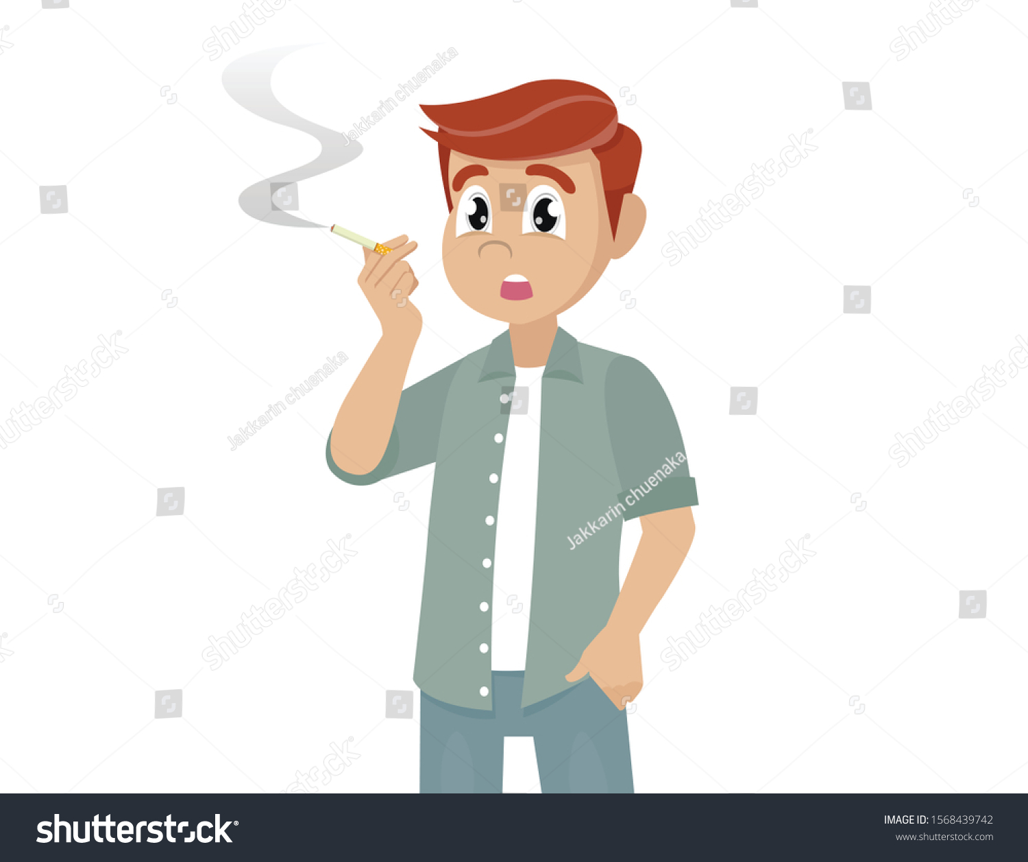 Cartoon Character Poses Young Man Smoking Stock Vector (Royalty Free ...