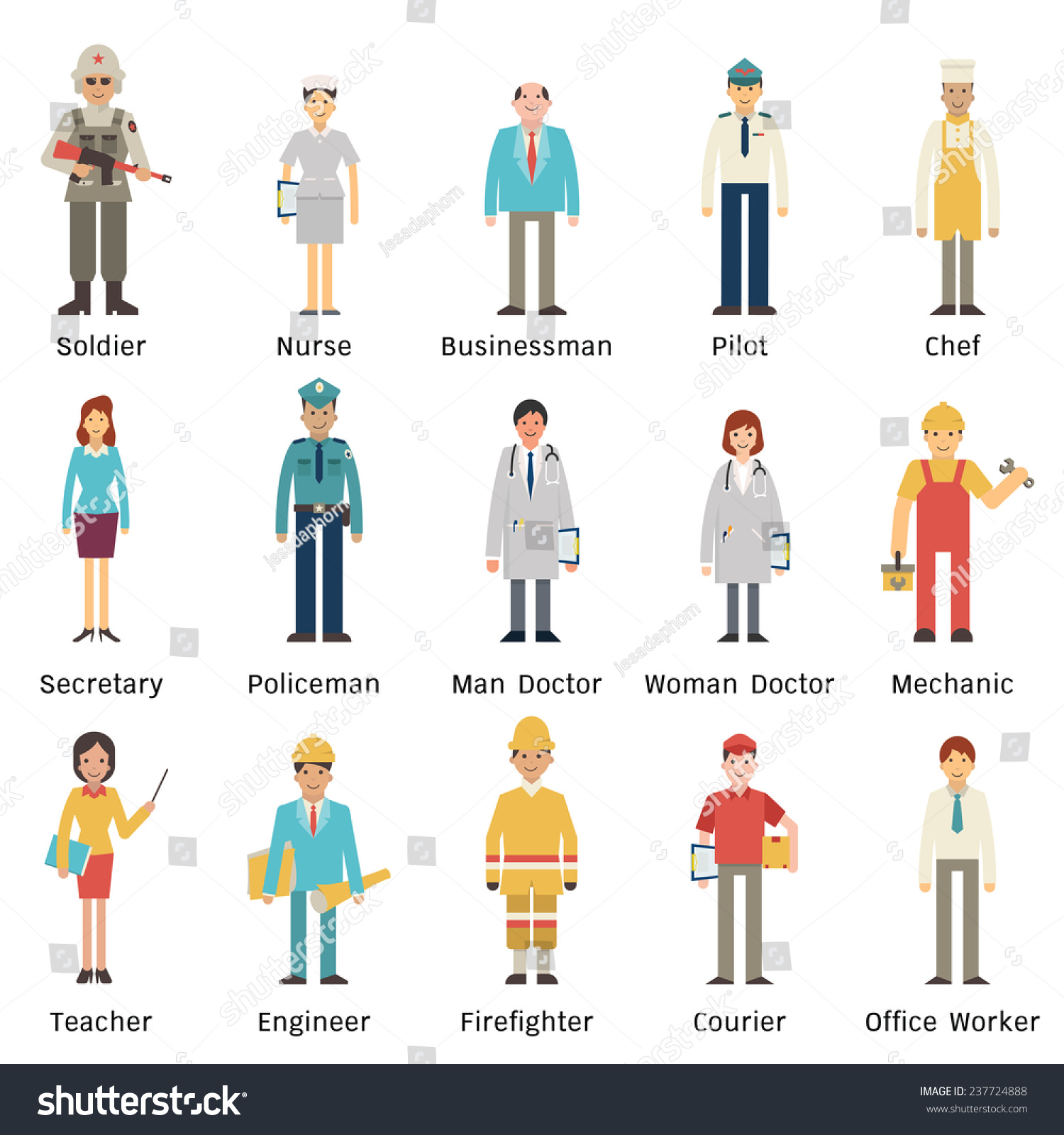 Cartoon Character Set Of People In Various Occupations. Full Length ...