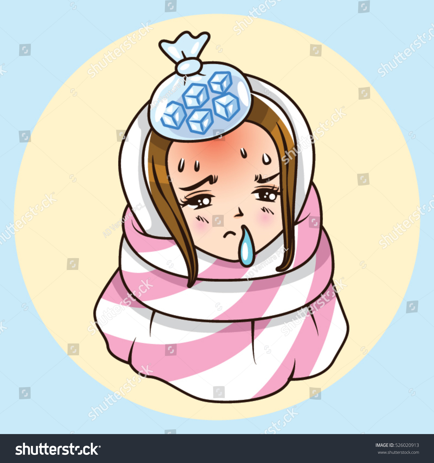 Cartoon Character Sick Girl Symptoms Cold Stock Vektorgrafik Lizenzfrei