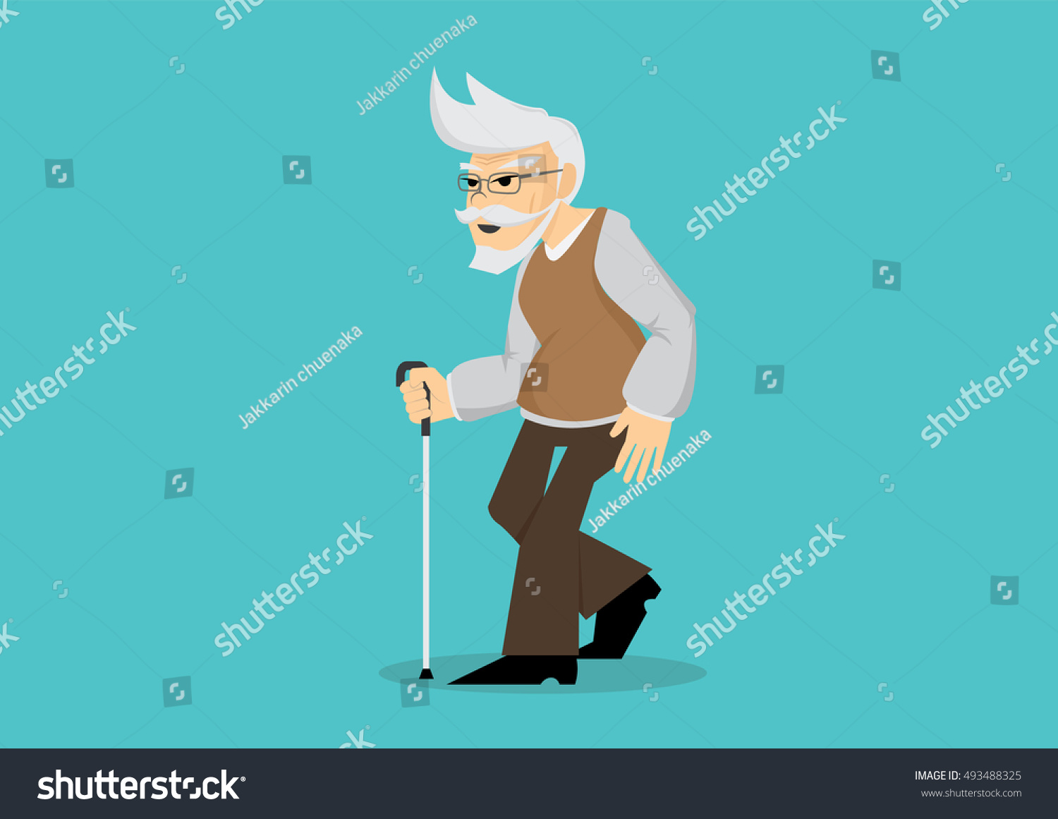 Cartoon Character Old Man Walking Cane Stock Vector Royalty Free