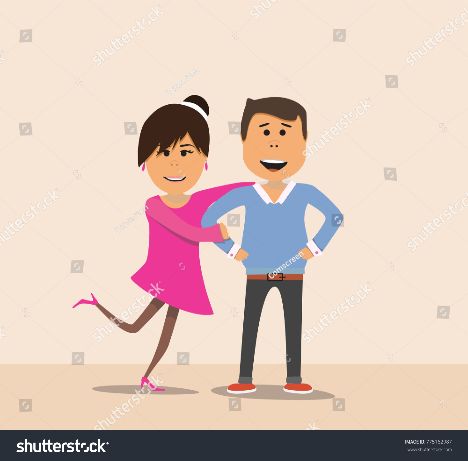 Cartoon Characters Cheerful Wife Hugging Husband Stock Vector Royalty Free 775162987