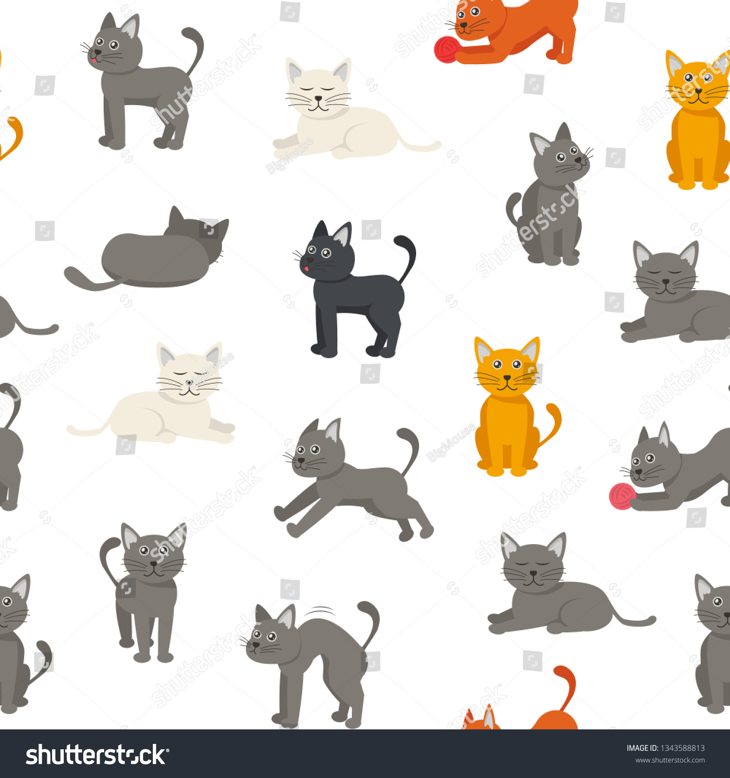 Cartoon Characters Tabby Cats Seamless Pattern Stock Vector Royalty Free