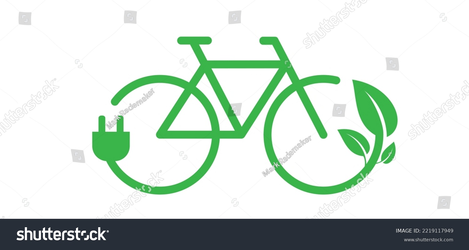 SVG of Cartoon charging point cable battery station for an electric ebike e bike. Bicycle, charge, plug and bio, eco green power. Vector sport symbol or logo. cyclist riding. City e-bike, in location. svg