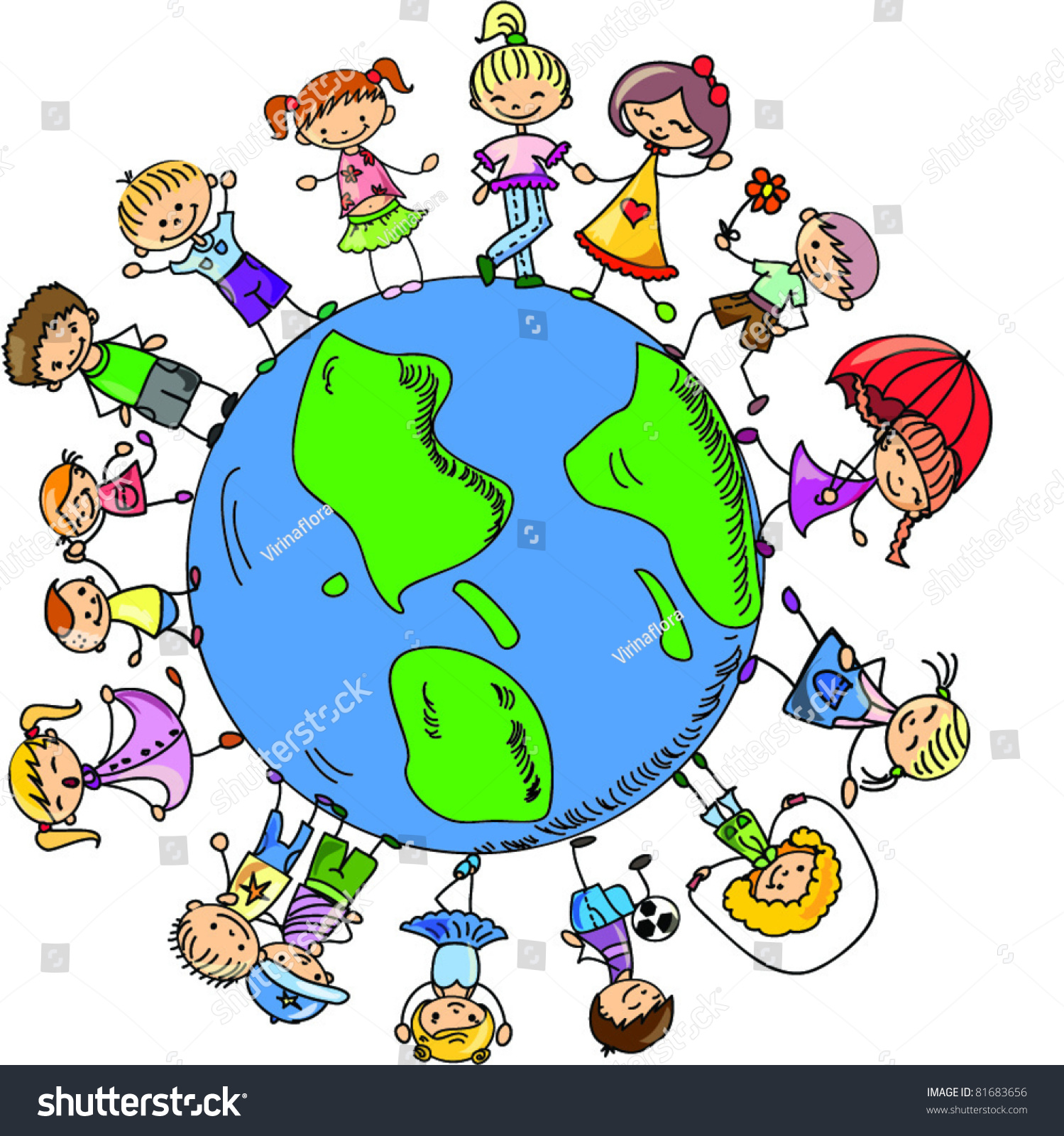 Cartoon Children Around The Globe Stock Vector Illustration 81683656 ...