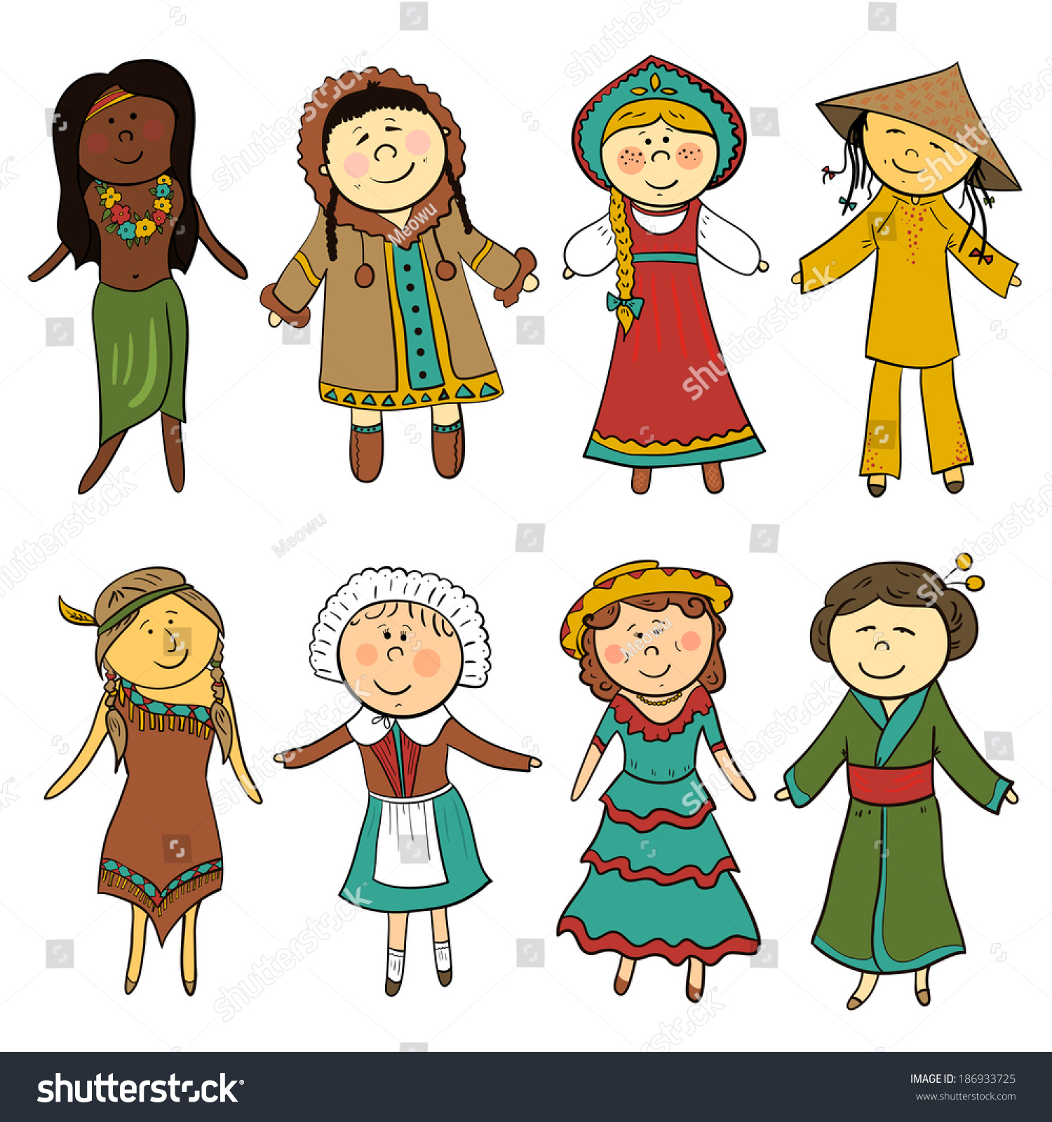 Cartoon Children Different Traditional Costumes Vector Stock Vector ...