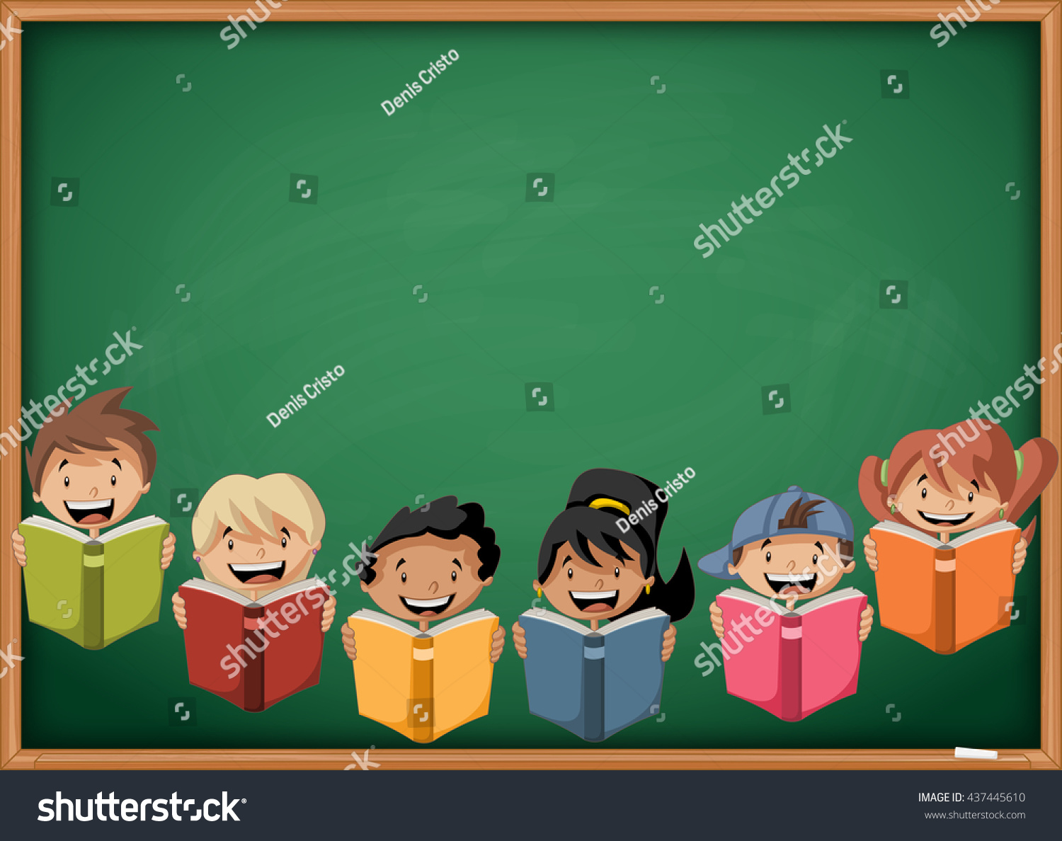 Cartoon Children Reading Books Over Green Stock Vector (Royalty Free ...