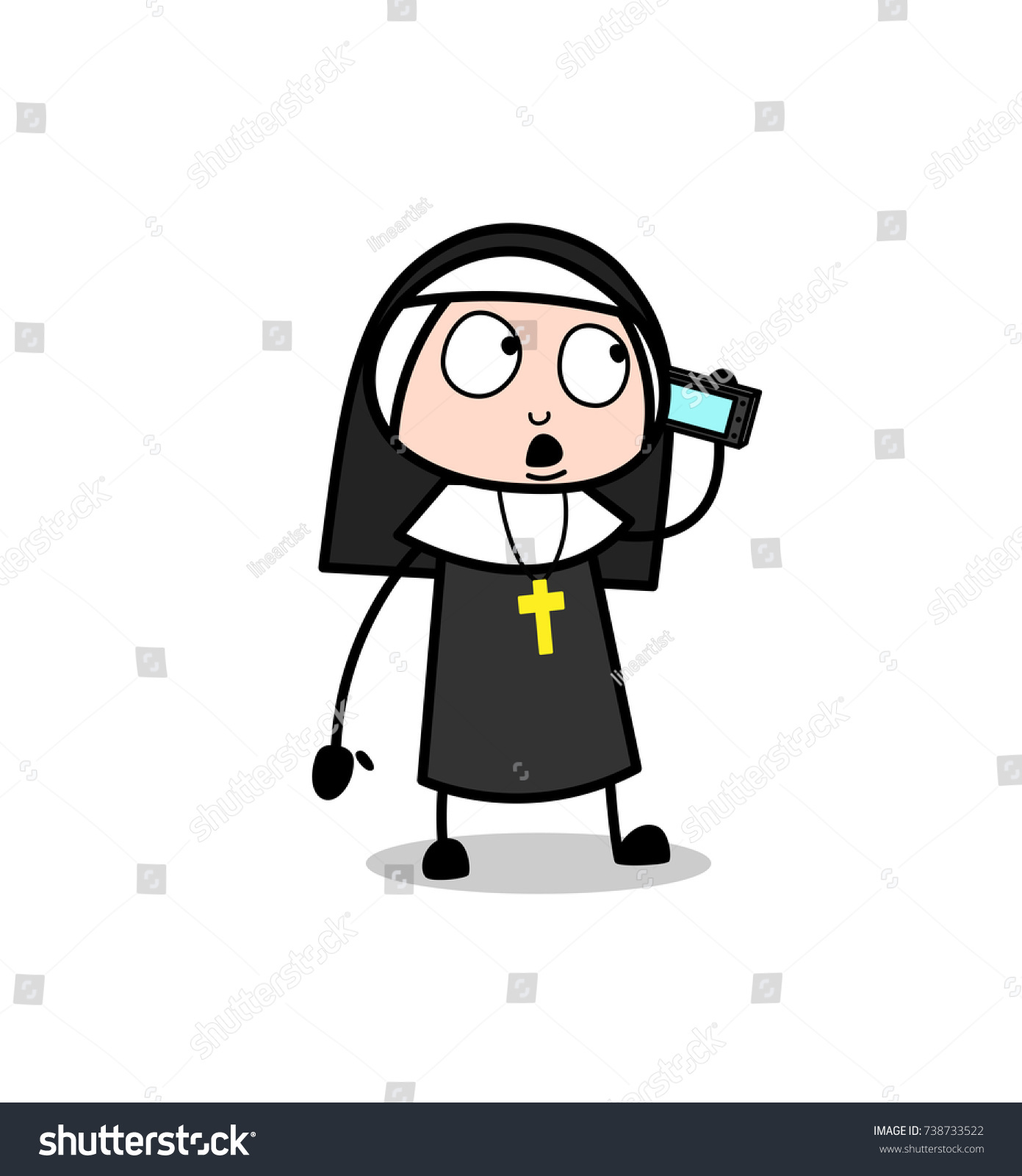 recommend clip art: Cartoon Christian Nun Communicating on Mobile Vector