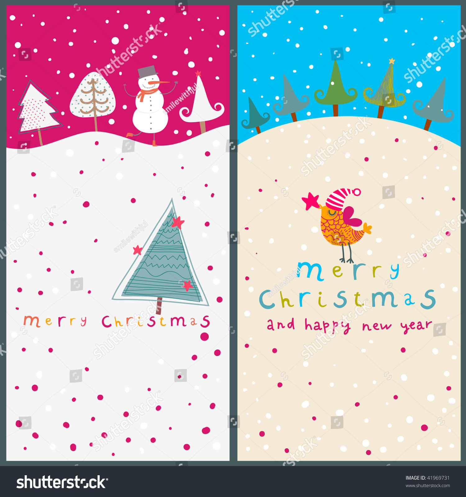 Cartoon Christmas Cards Stock Vector Illustration 41969731 : Shutterstock