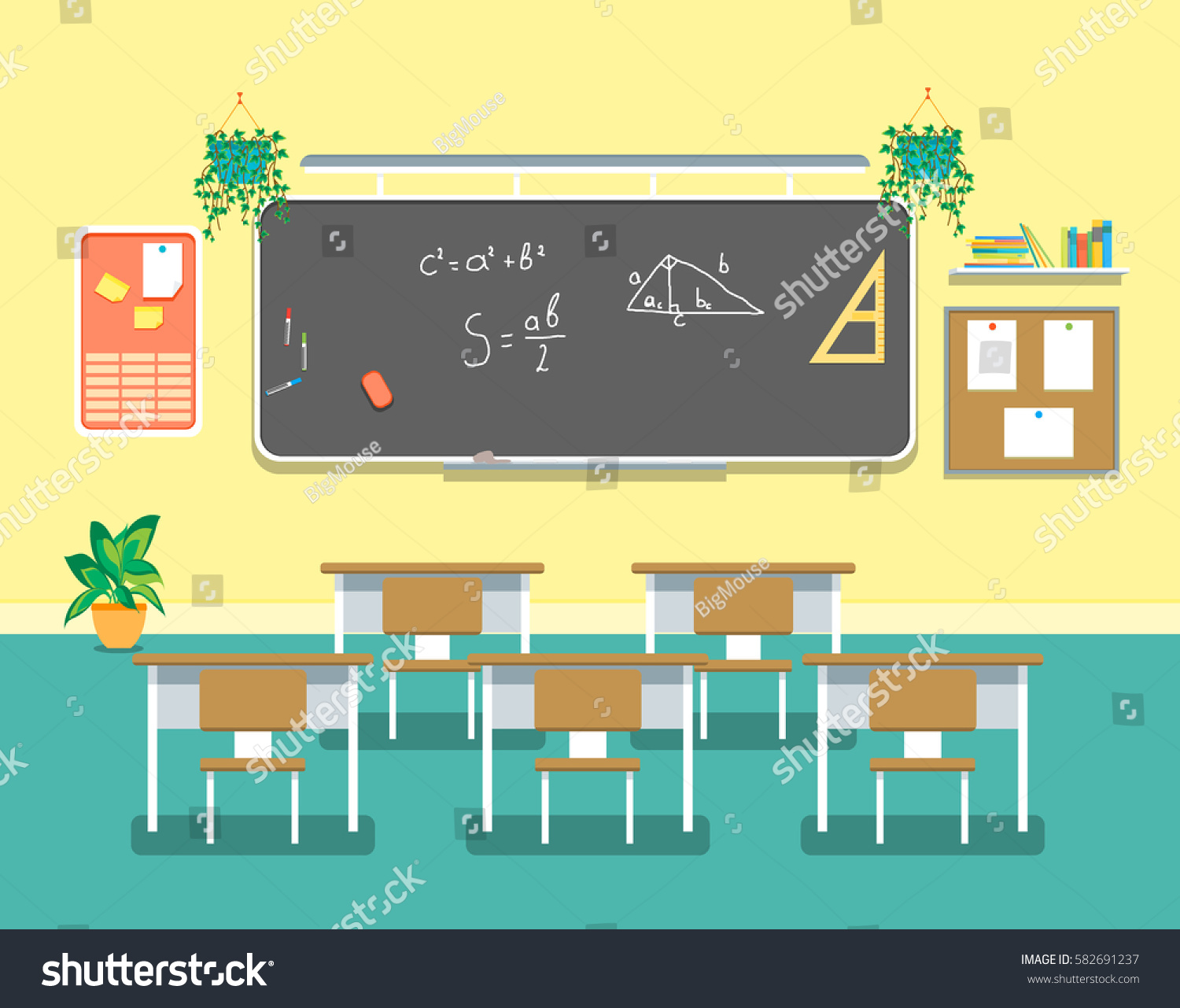 stock vector cartoon classroom design interior for school college and university flat design style vector 582691237
