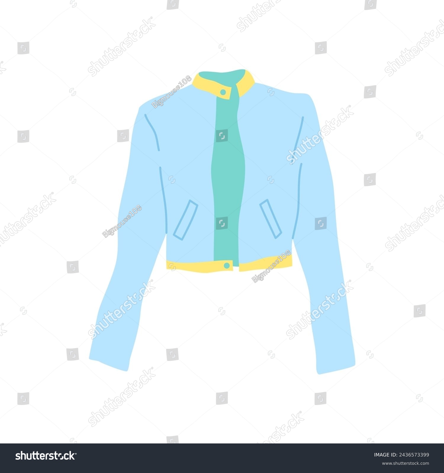 SVG of Cartoon Clothe Female Blue Yellow Jacket Concept Flat Design Style Isolated on a White Background. Vector illustration svg