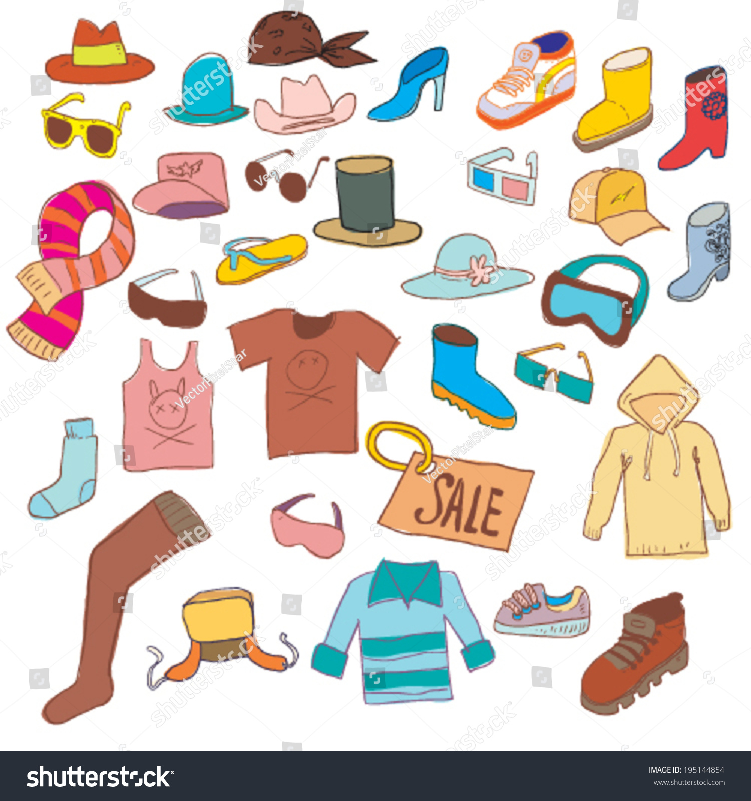 Cartoon Clothing And Accessories Stuff, Doodle Style Color Vector ...