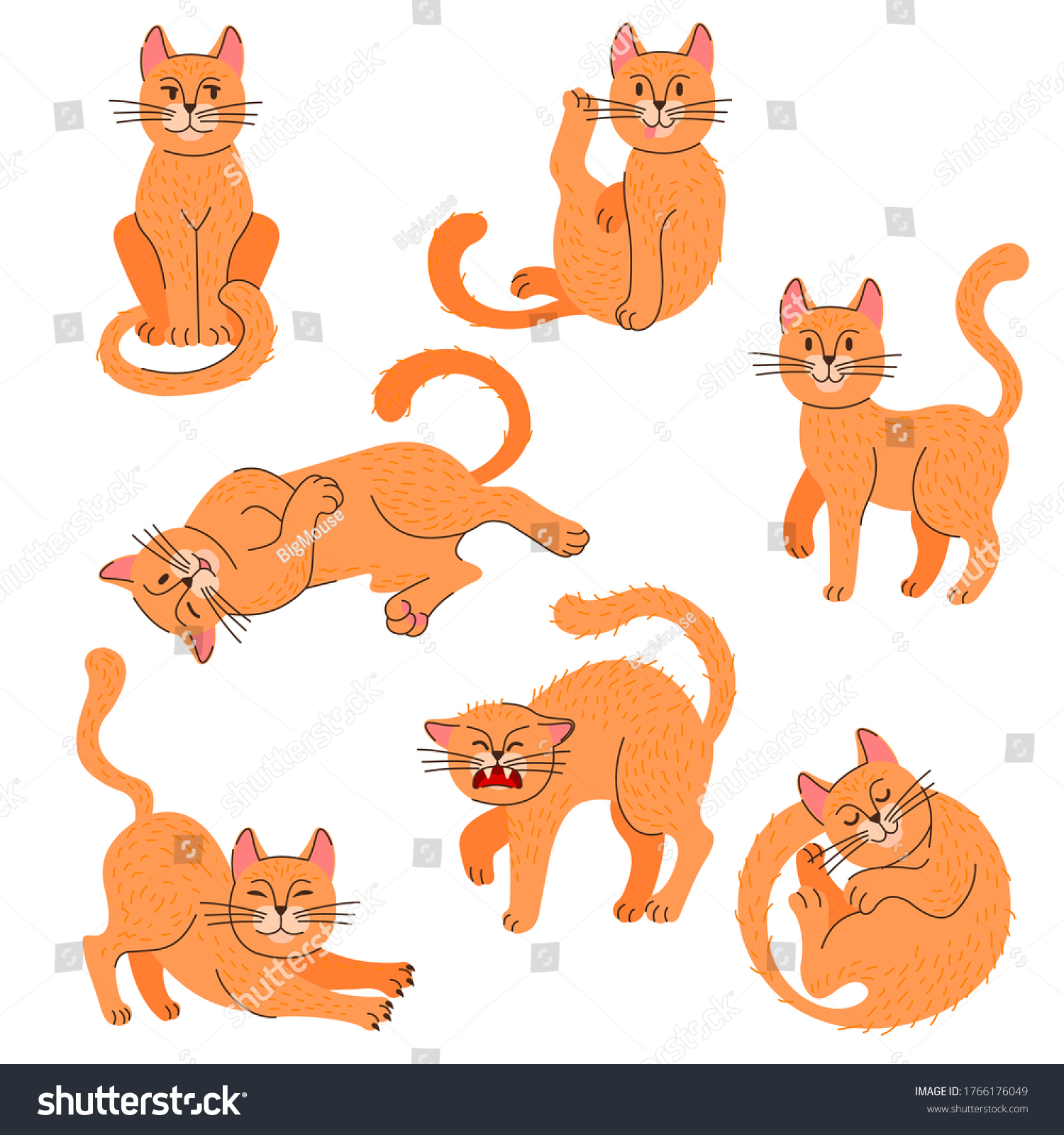 Cartoon Color Cat Icon Set Lineart Stock Vector (Royalty Free ...