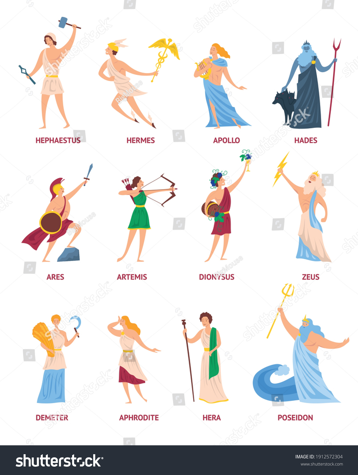 Cartoon Color Characters Ancient Greek Gods Stock Vector (Royalty Free ...