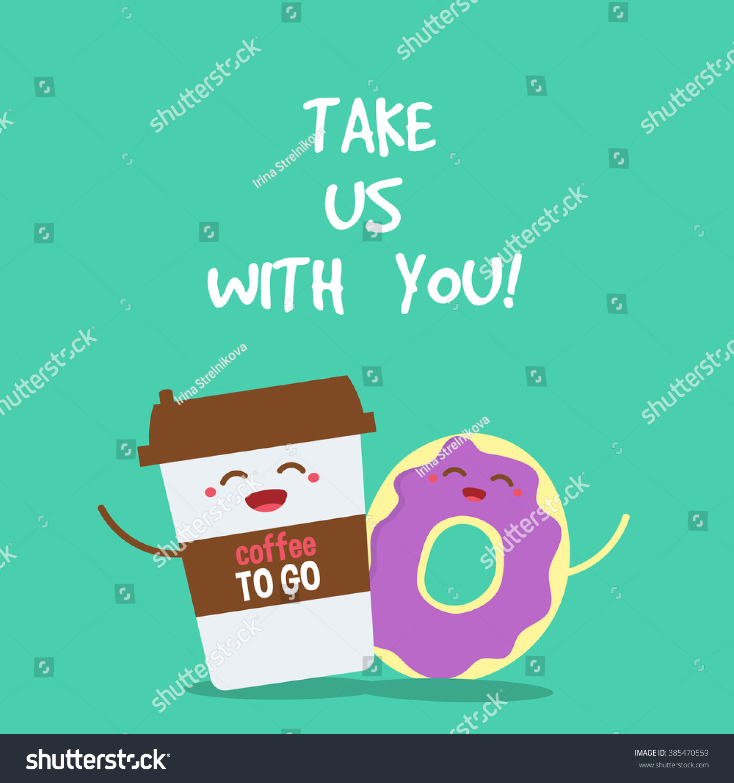 Cartoon Comic Coffee Cup Donut Take Stock Vector (Royalty Free) 385470559