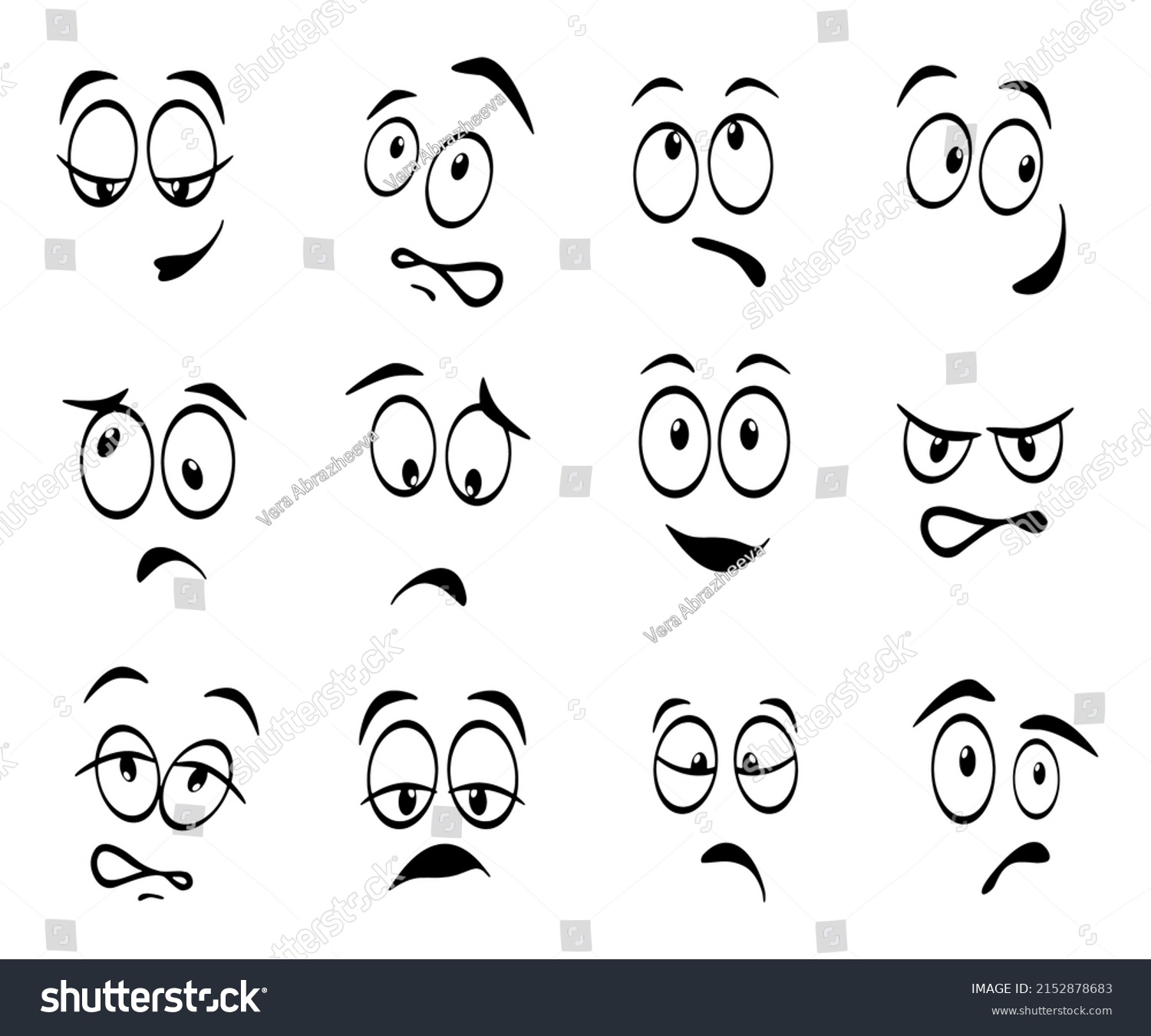 Cartoon Comic Faces Doodles Expressive Eyes Stock Vector (Royalty Free ...