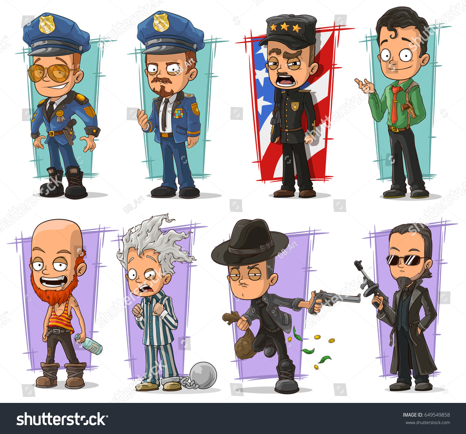 Cartoon Cool Policeman Uniform Gangsters Character Stock Vector ...