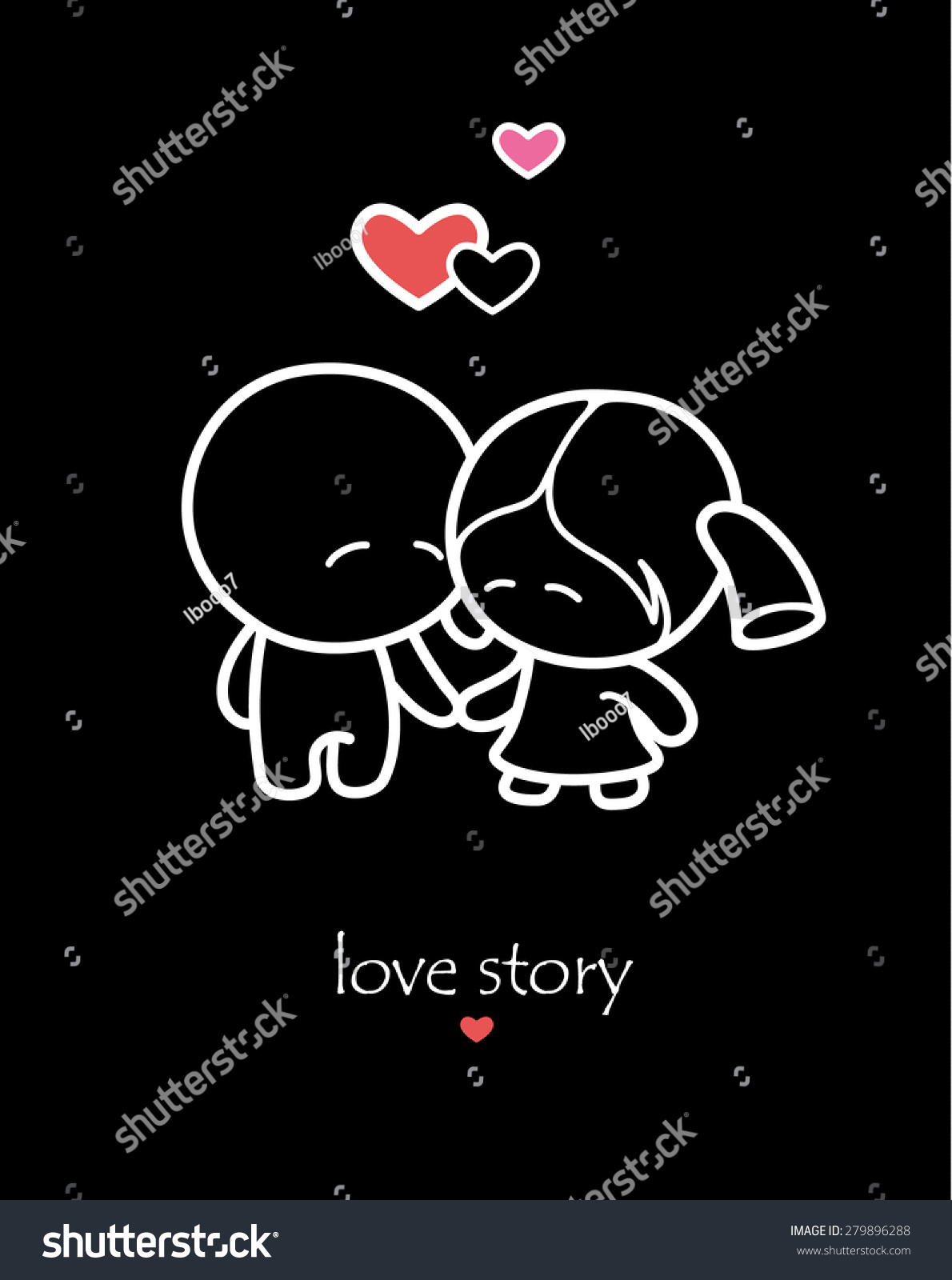 Cartoon couple of lovers on black background