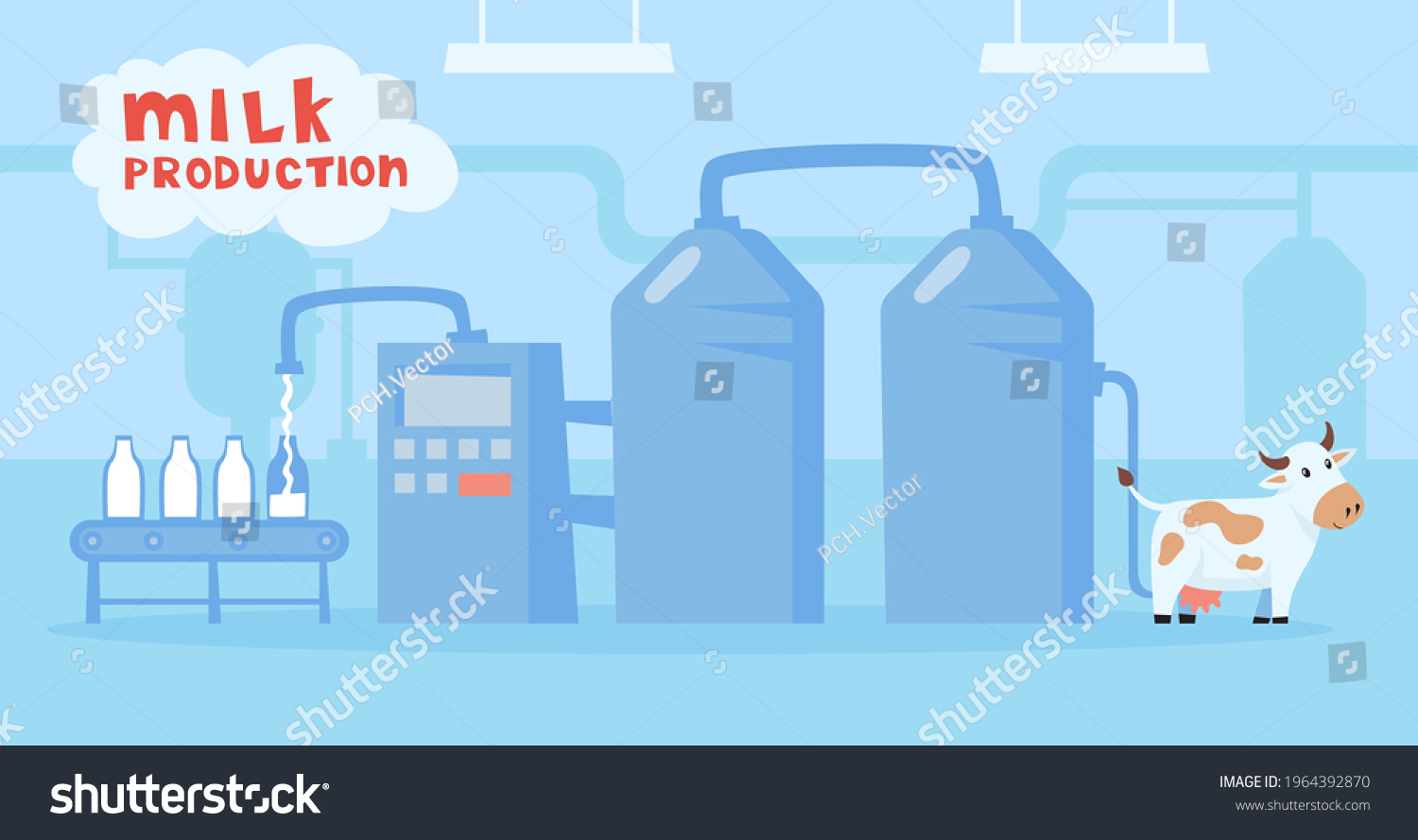 Cartoon Cow Character Milk Factory Vector Stock Vector (Royalty Free ...