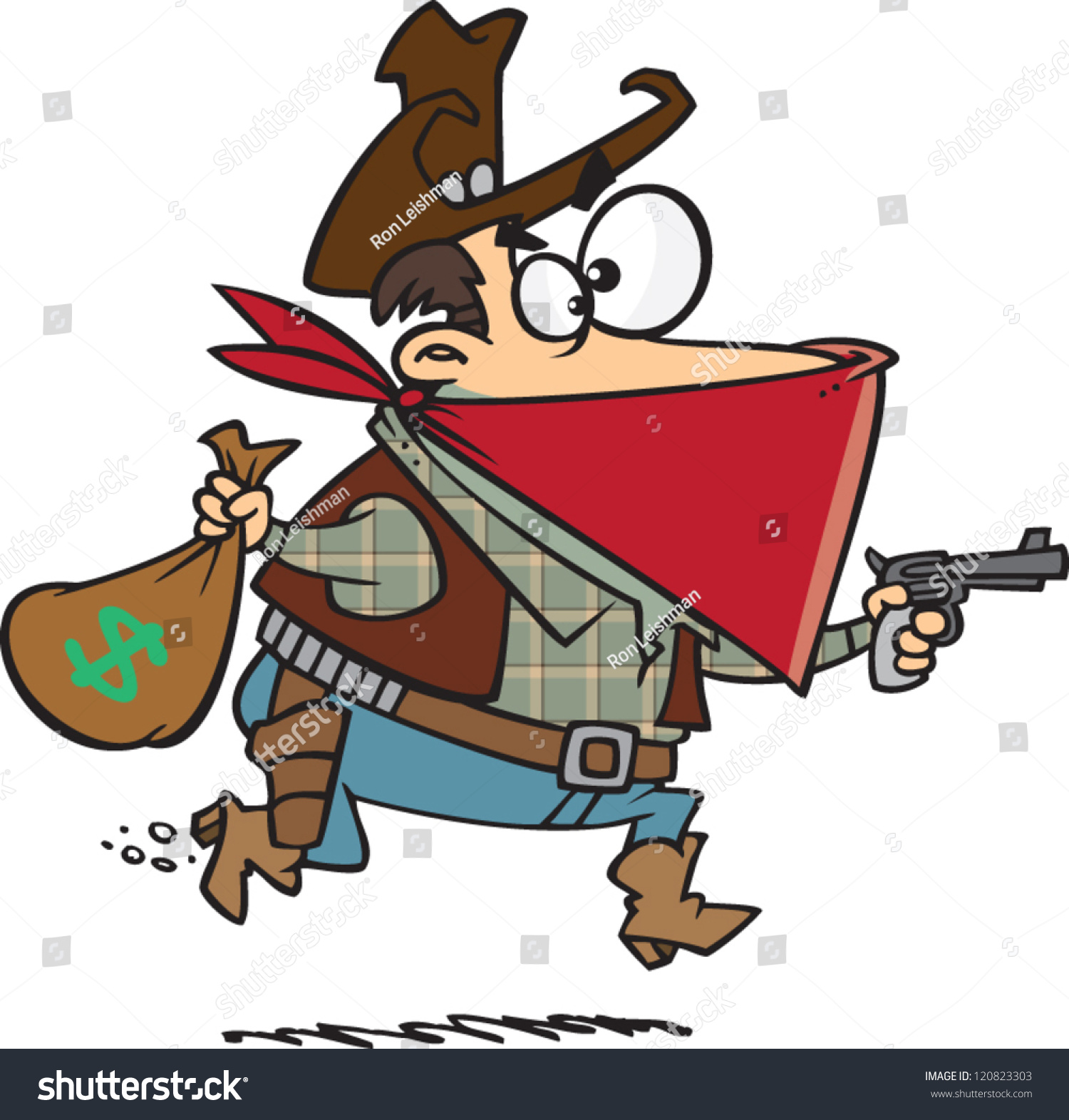 Cartoon Cowboy Bandit Robbing Bank Gun Stock Vector Royalty Free