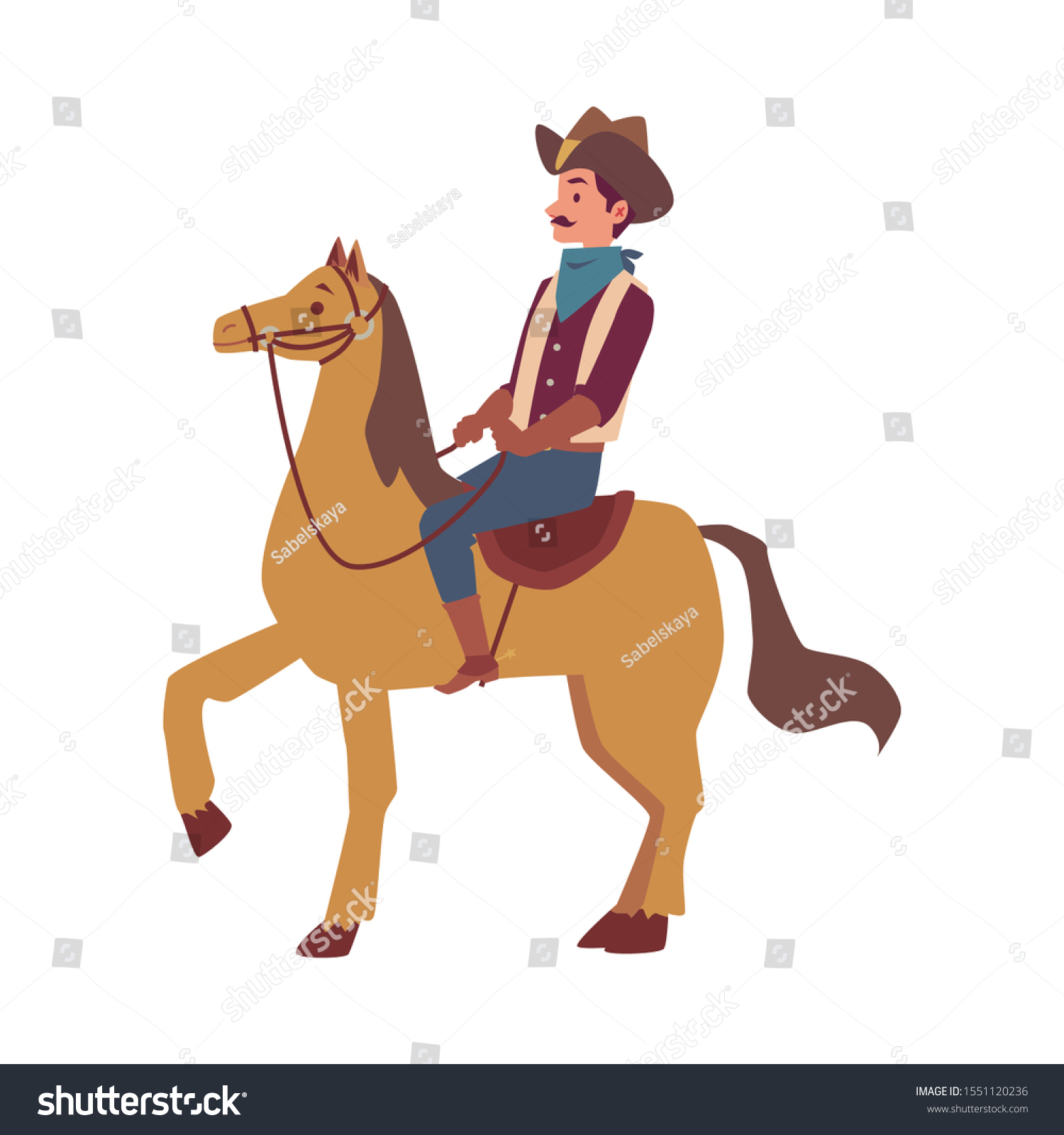 Cartoon Cowboy Man Costume Riding Horse Stock Vector (Royalty Free ...