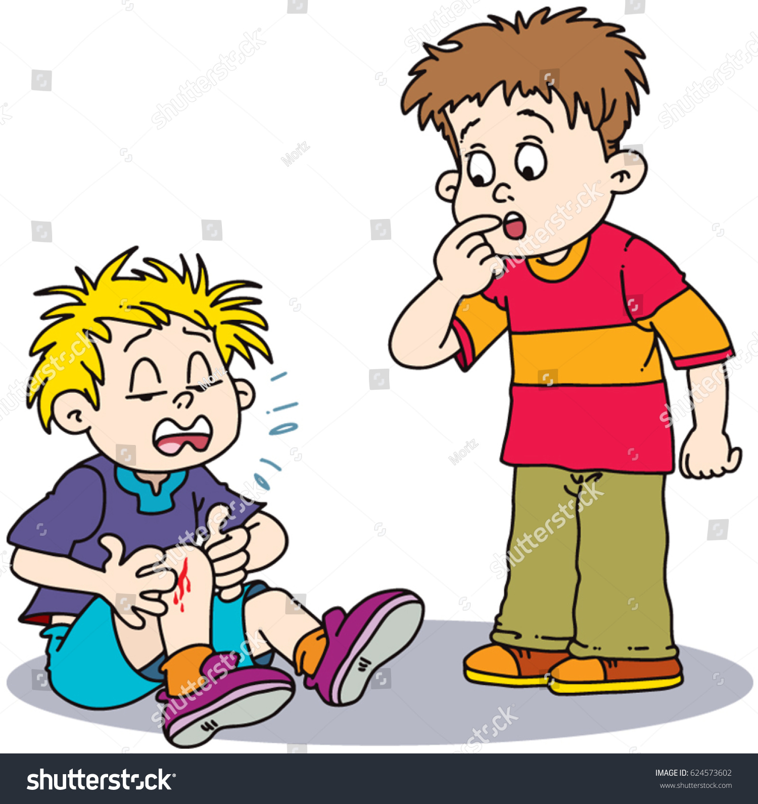 Cartoon Crying Boy Wounded Leg Stock Vector 624573602 - Shutterstock