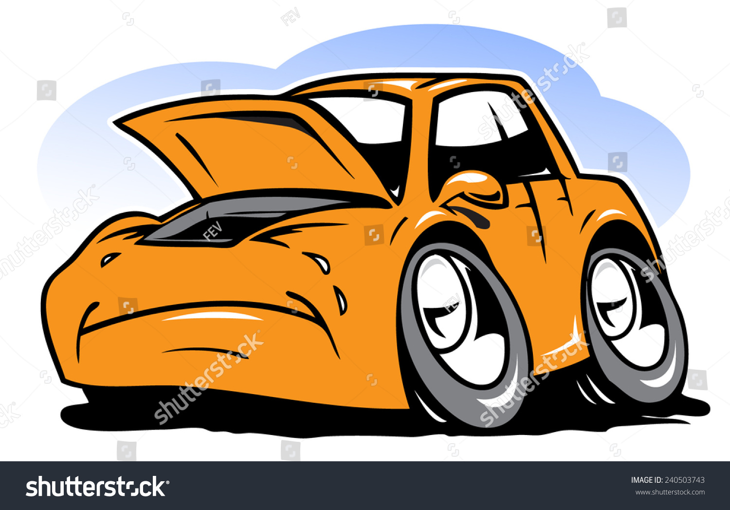 A cartoon car with wide, sad eyes and large tears streaming from its headlights.