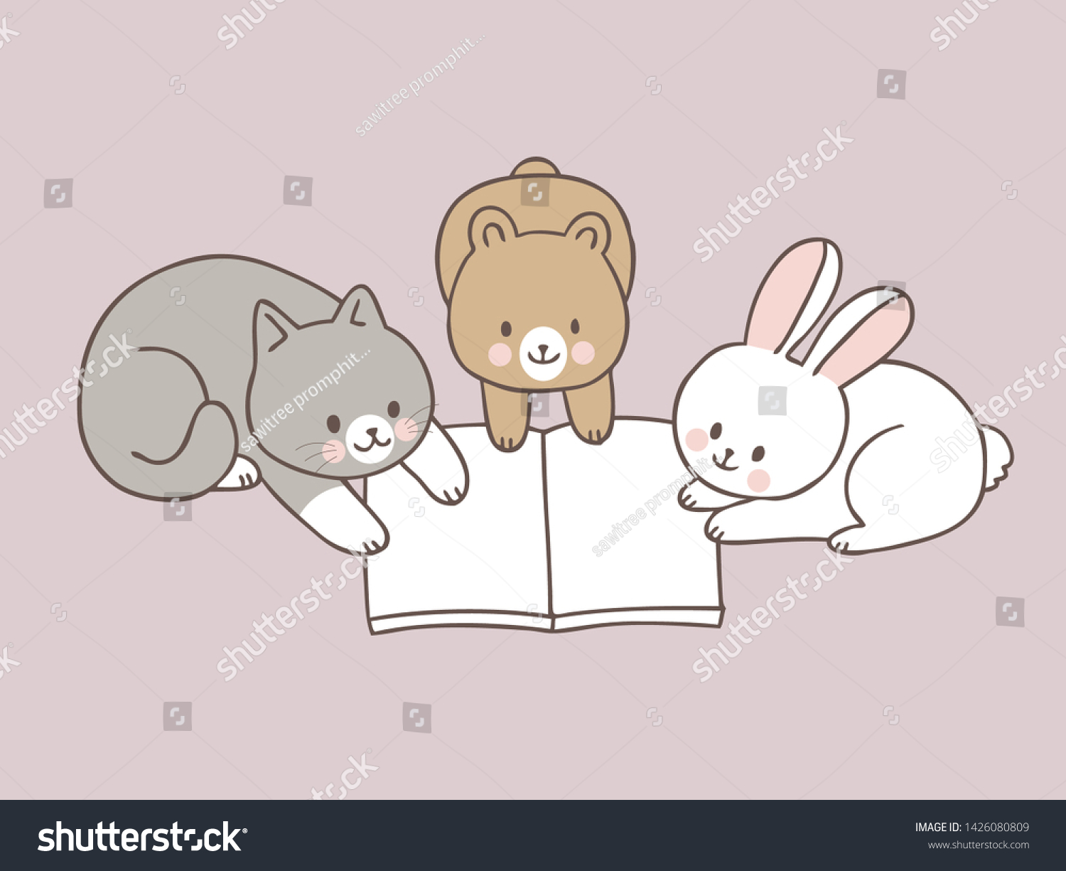 Cartoon Cute Animals Reading Book Vector Stock Vector (Royalty Free ...