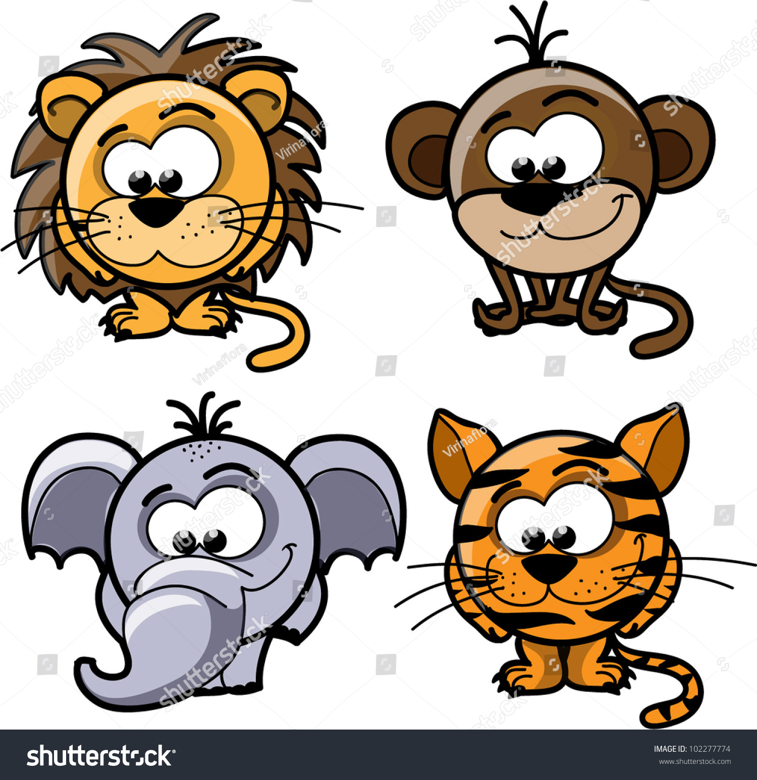 Cartoon Cute Animals Vector Stock Vector 102277774 - Shutterstock