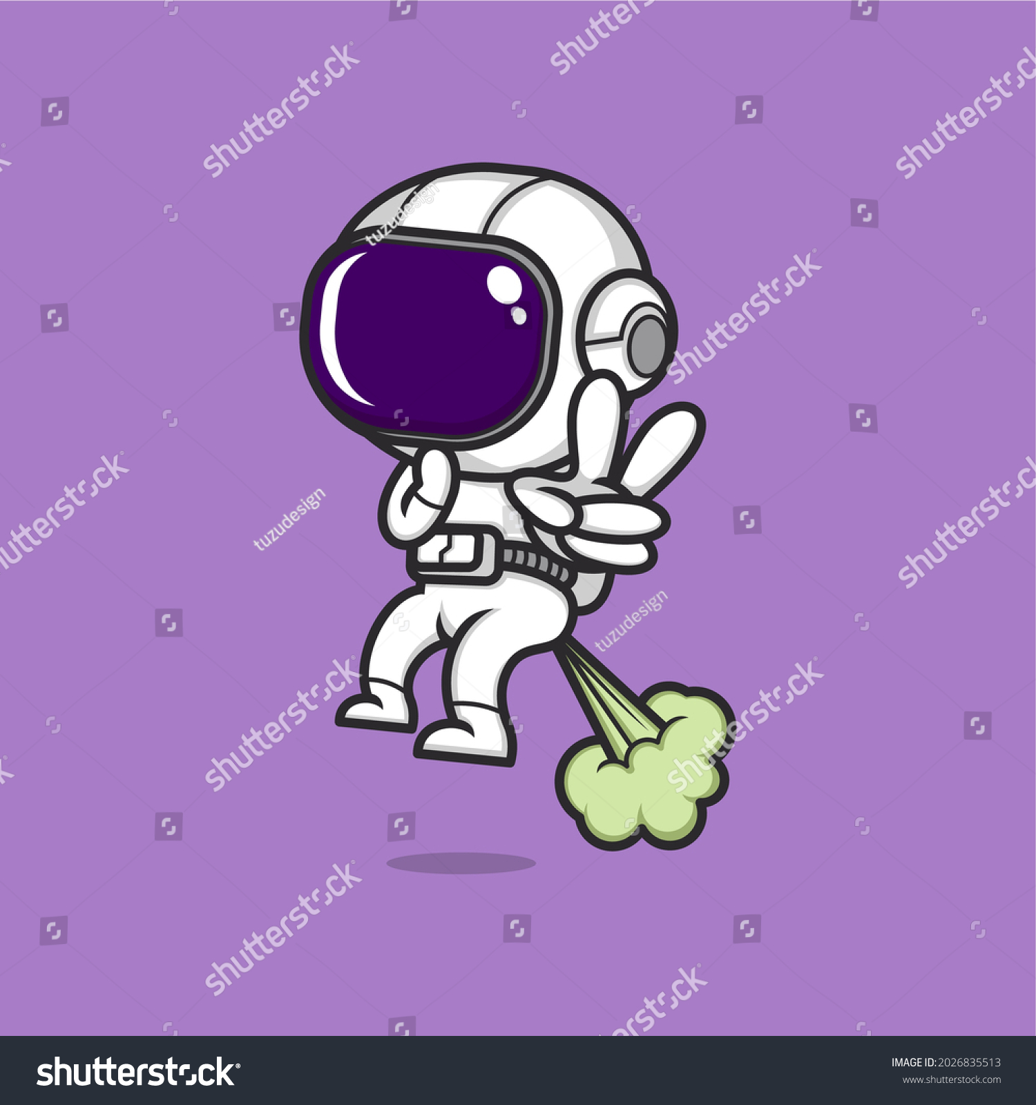 SVG of cartoon cute astronaut shy shy floating with fart power. vector illustration for mascot logo or accessories svg
