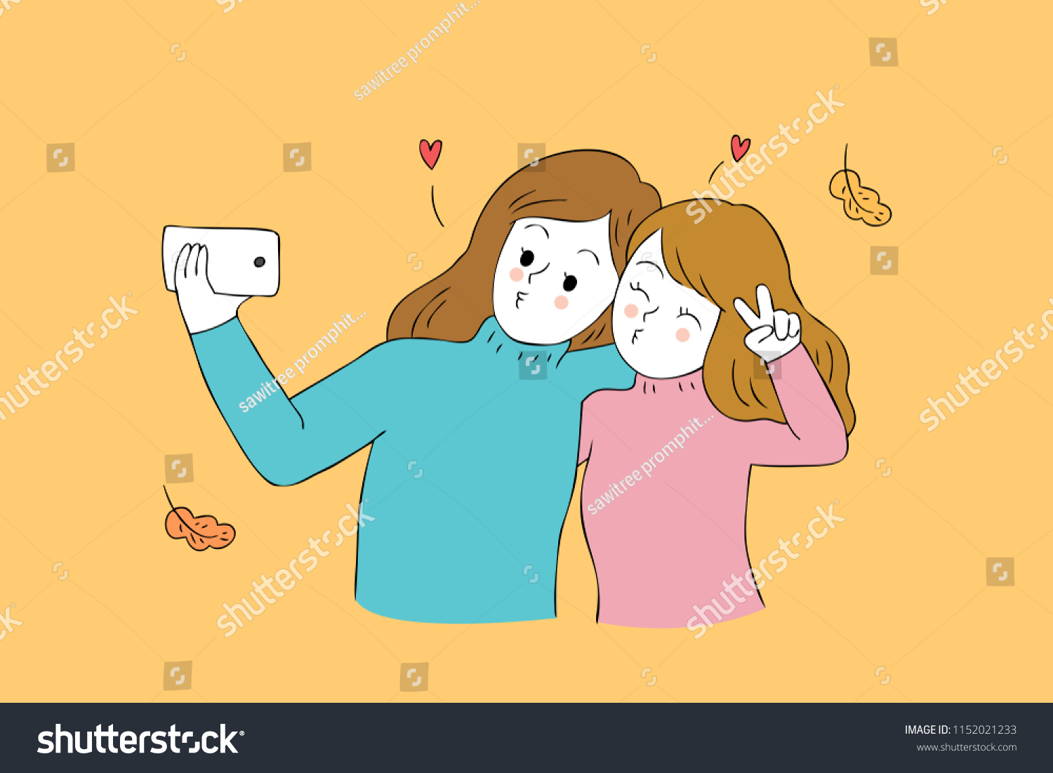 Cartoon Cute Autumn Best Friends Selfie Stock Vector (Royalty Free ...