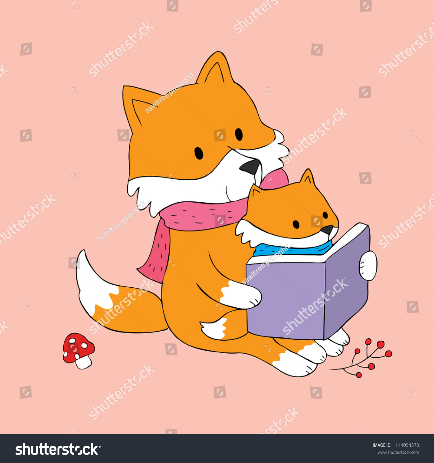 Cartoon Cute Autumn Red Fox Mommy Stock Vector Royalty Free