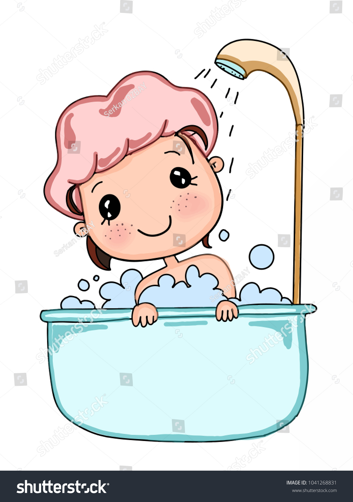 Cartoon Cute Bathing Child Girl Stock Vector (Royalty Free) 1041268831