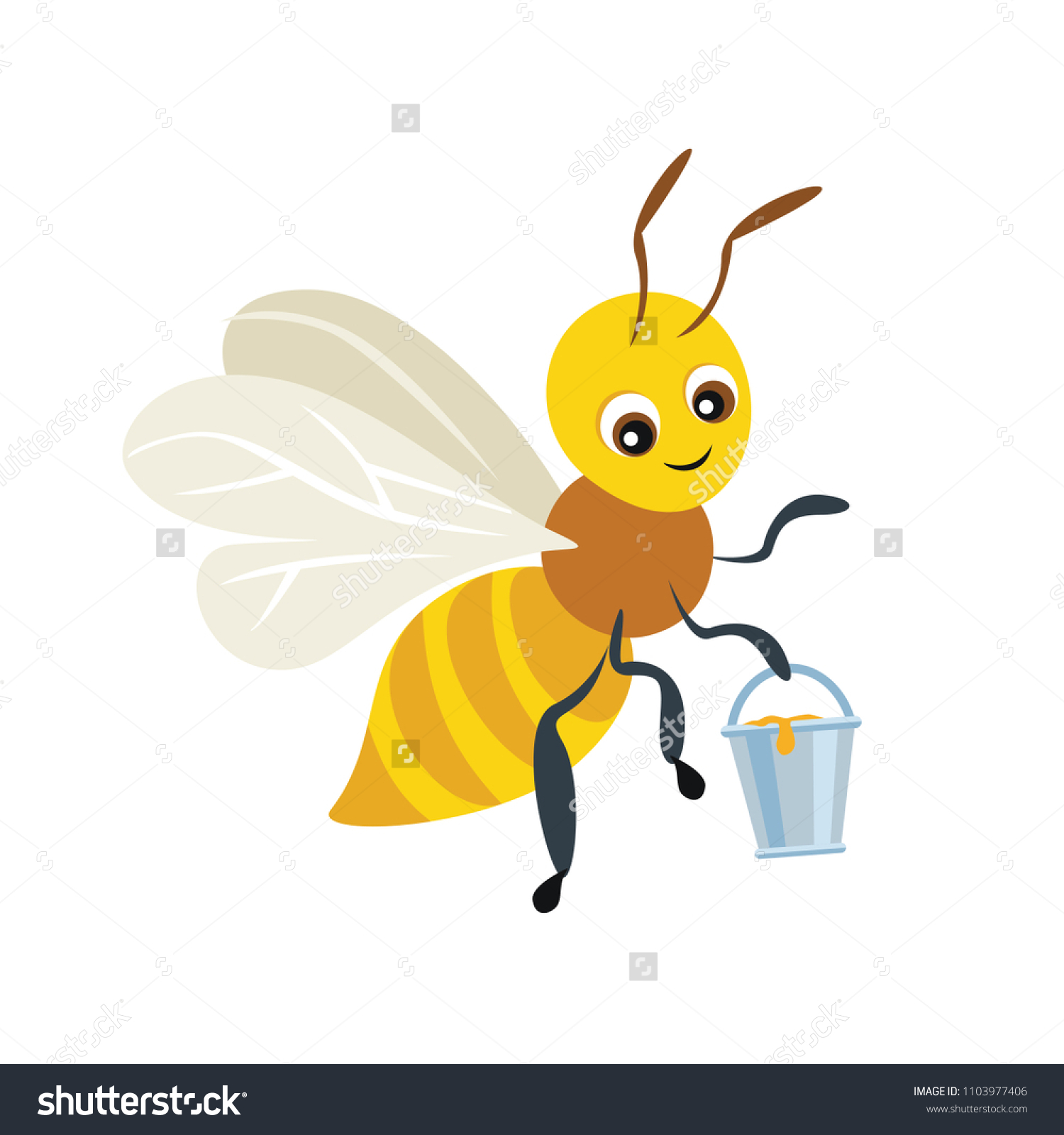 Cartoon Cute Bee Bucket Full Honey Stock Vector (Royalty Free ...