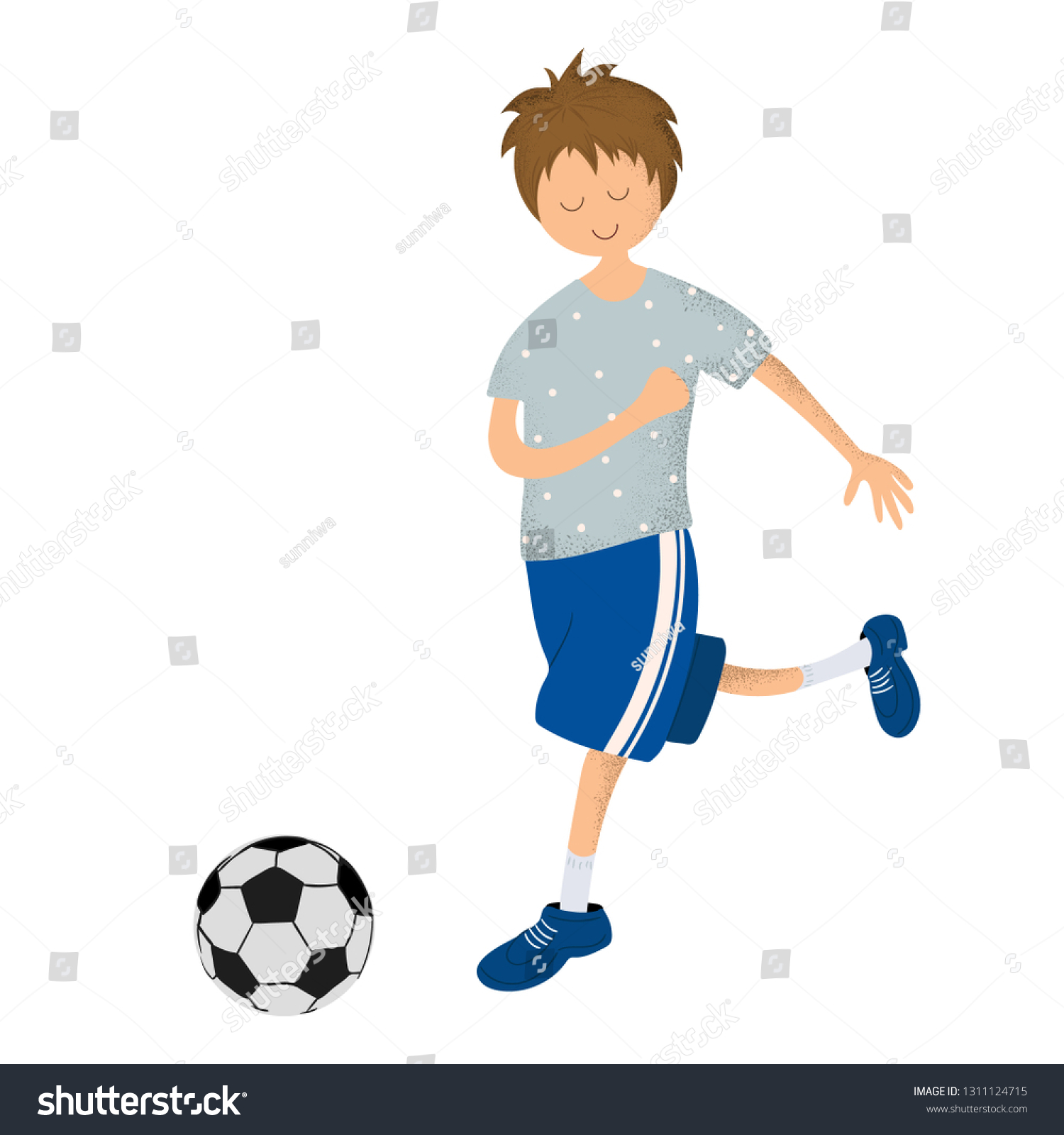 Cartoon Cute Boy Kicks Soccer Ball Stock Vector Royalty Free