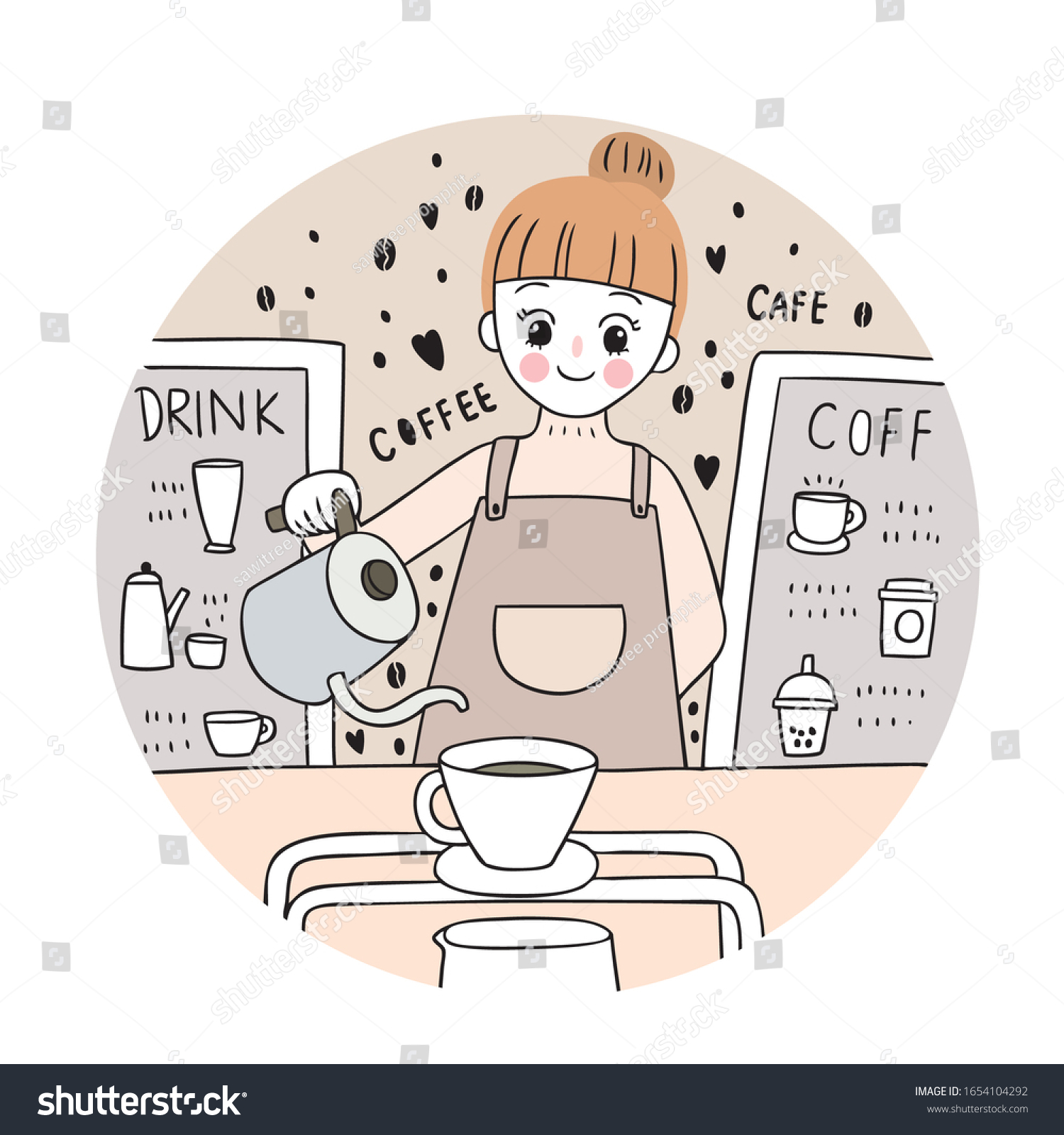 Cartoon Cute Cafe Woman Coffee Vector Stock Vector (Royalty Free ...