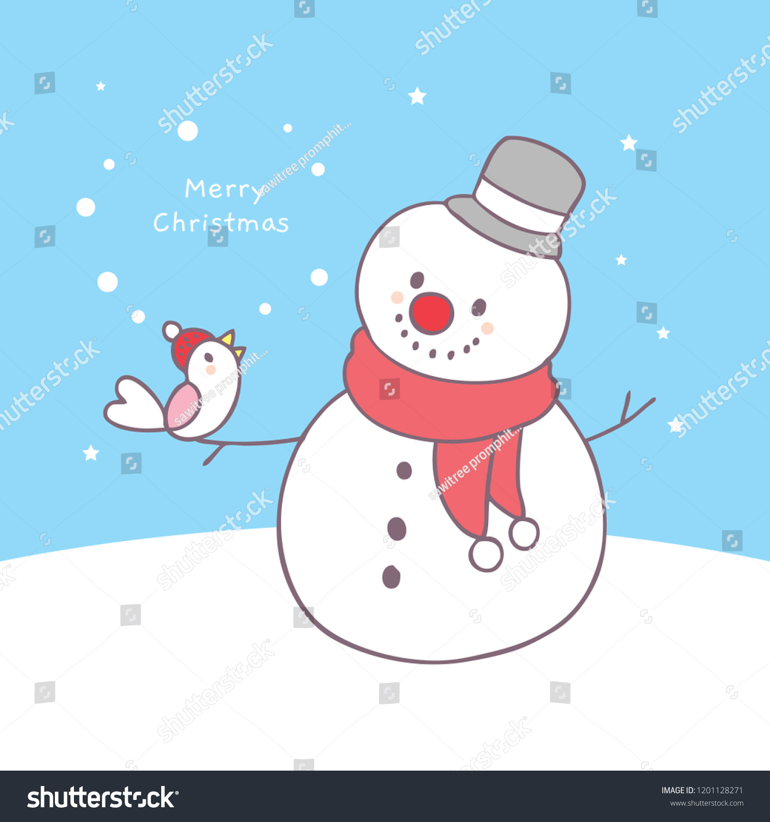 Cartoon Cute Christmas Snowman Bird Vector Stock Vector Royalty Free