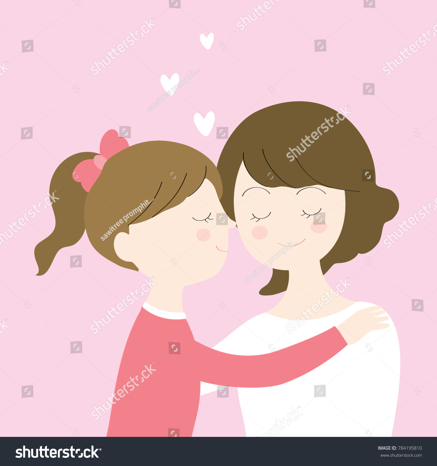 Cartoon Cute Daughter Kissing Her Mother Stock Vector Royalty Free 784195810 Shutterstock 