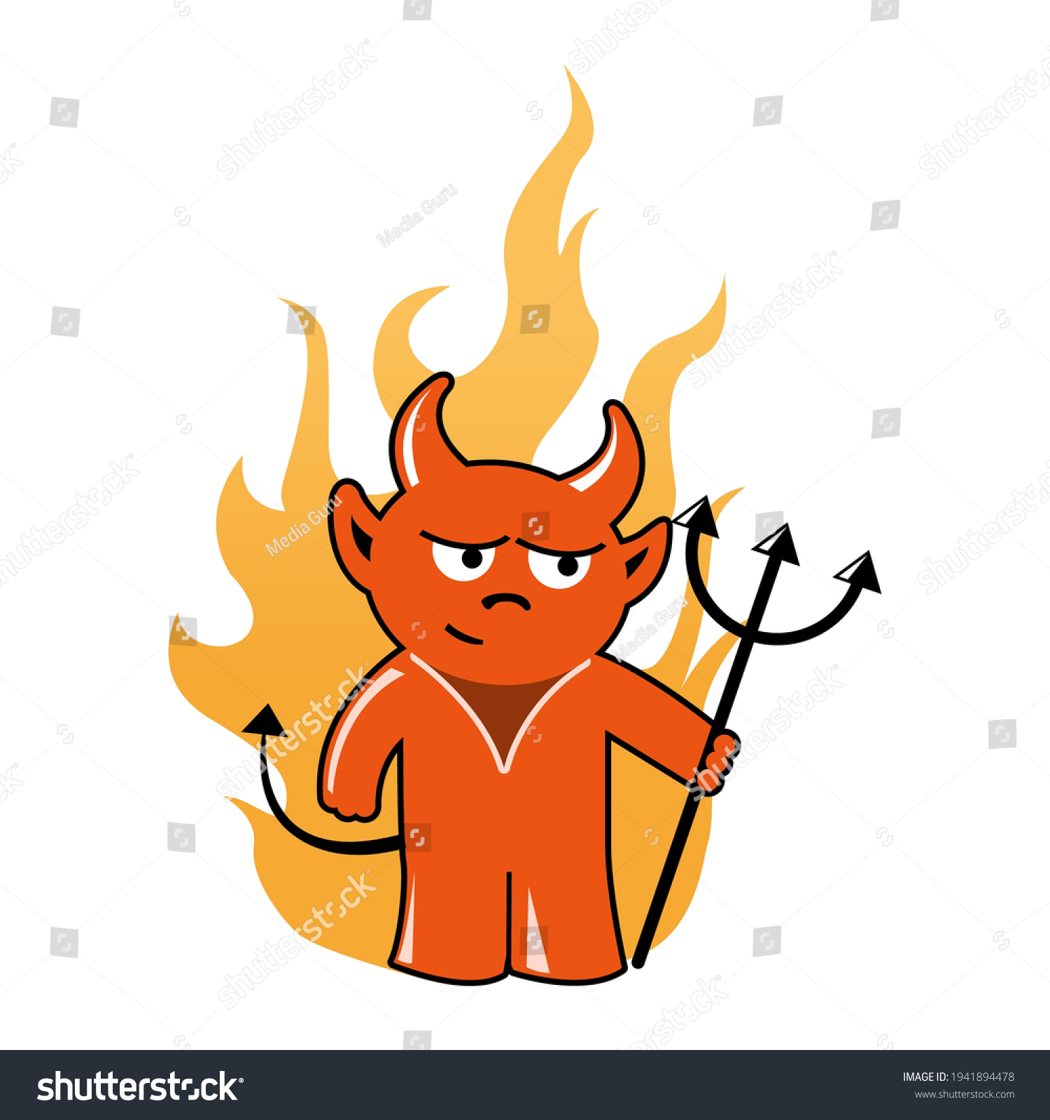 Cartoon Cute Devil Trident Satan Flame Stock Vector (Royalty Free ...